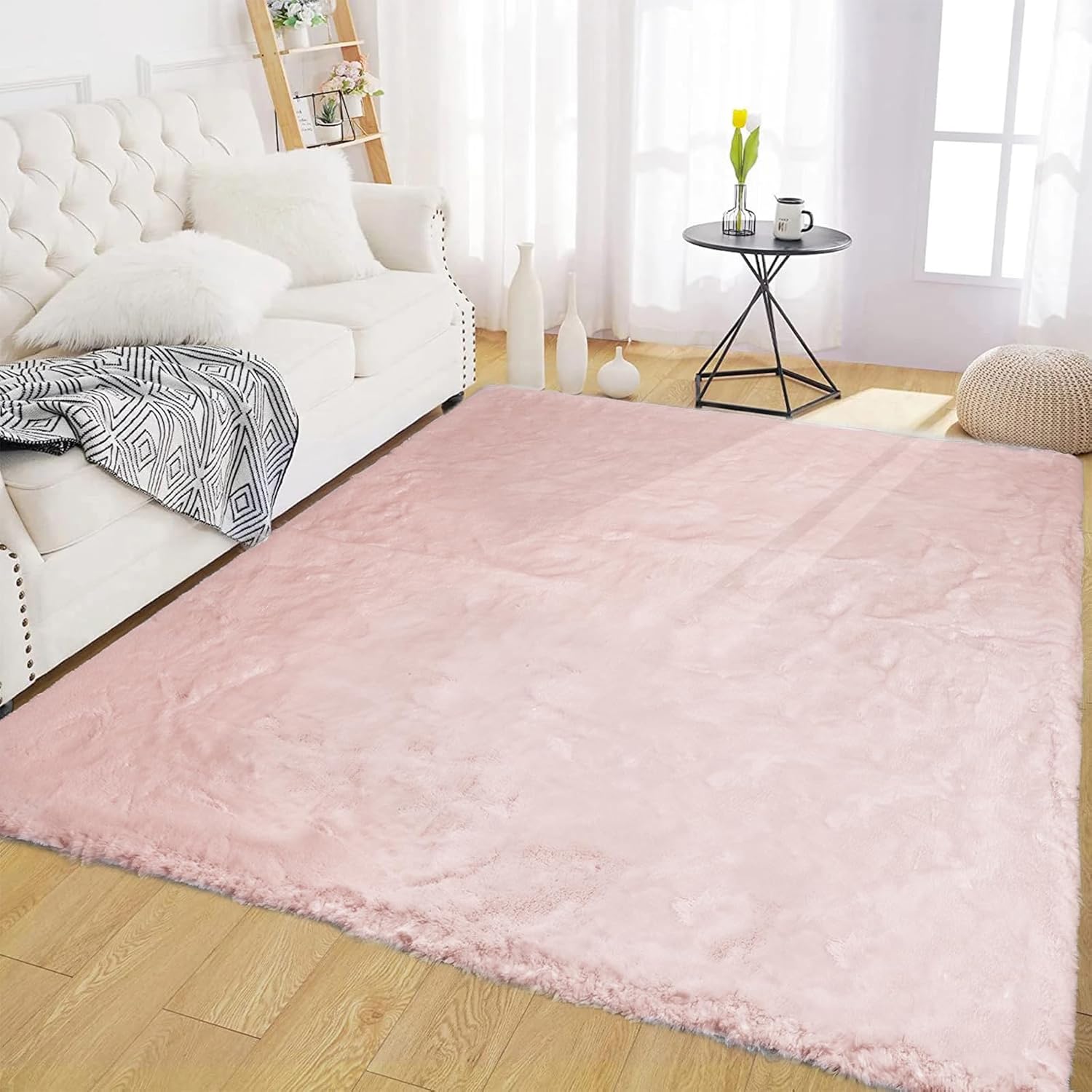 Latepis Light Pink Fluffy Rug 5x7 Washable NonSlip Faux