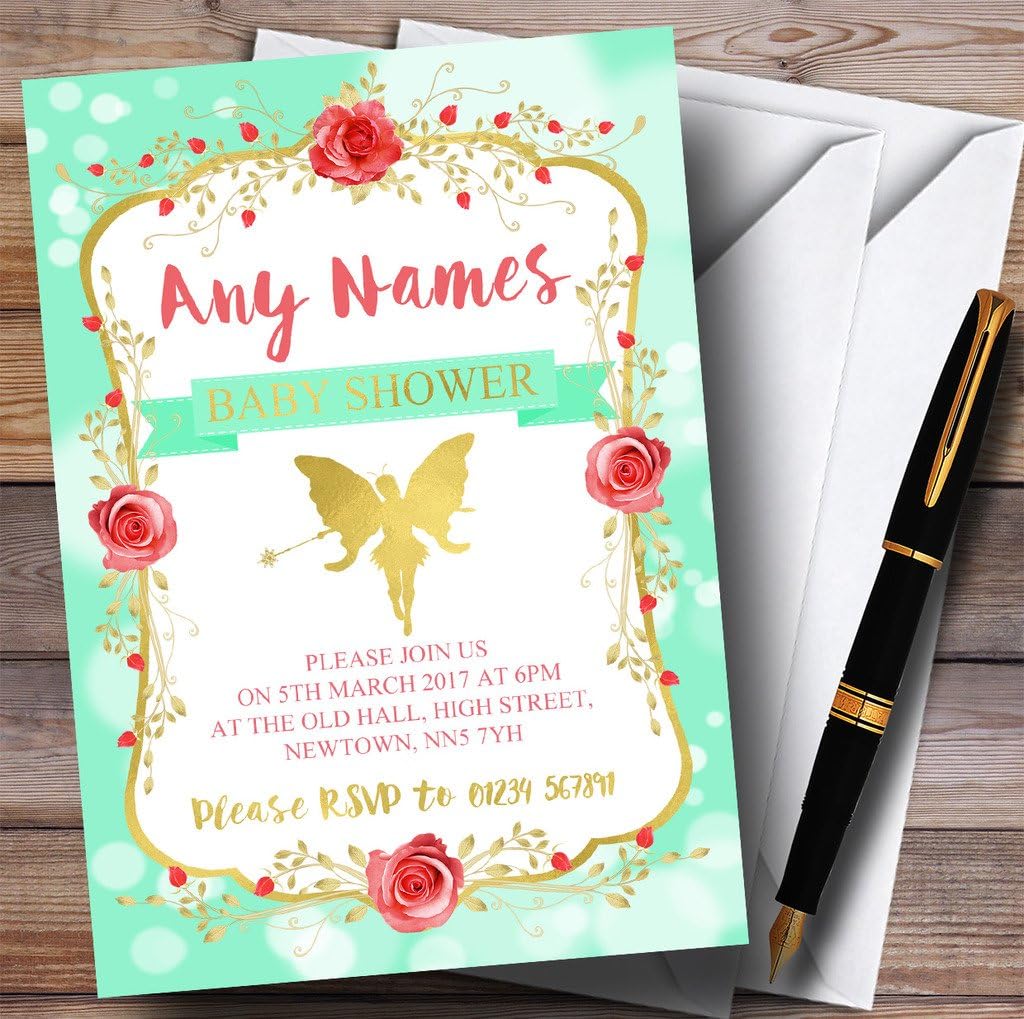 Green Tinkerbell Pixie Fairy Invitations Baby Shower Invitations