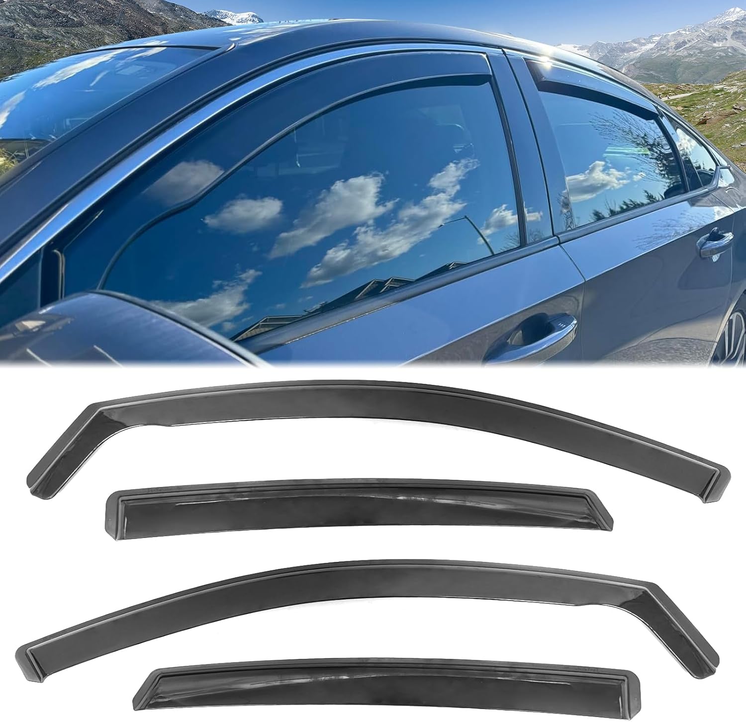 FREEMOTOR802 in-Channel Car Window Deflectors, Compatible with 2018-2025 Honda Accord Sedan 4-Door, Injection PC Black Rain Guards Side Window Visors Wind Deflectors, 4-Piece Set