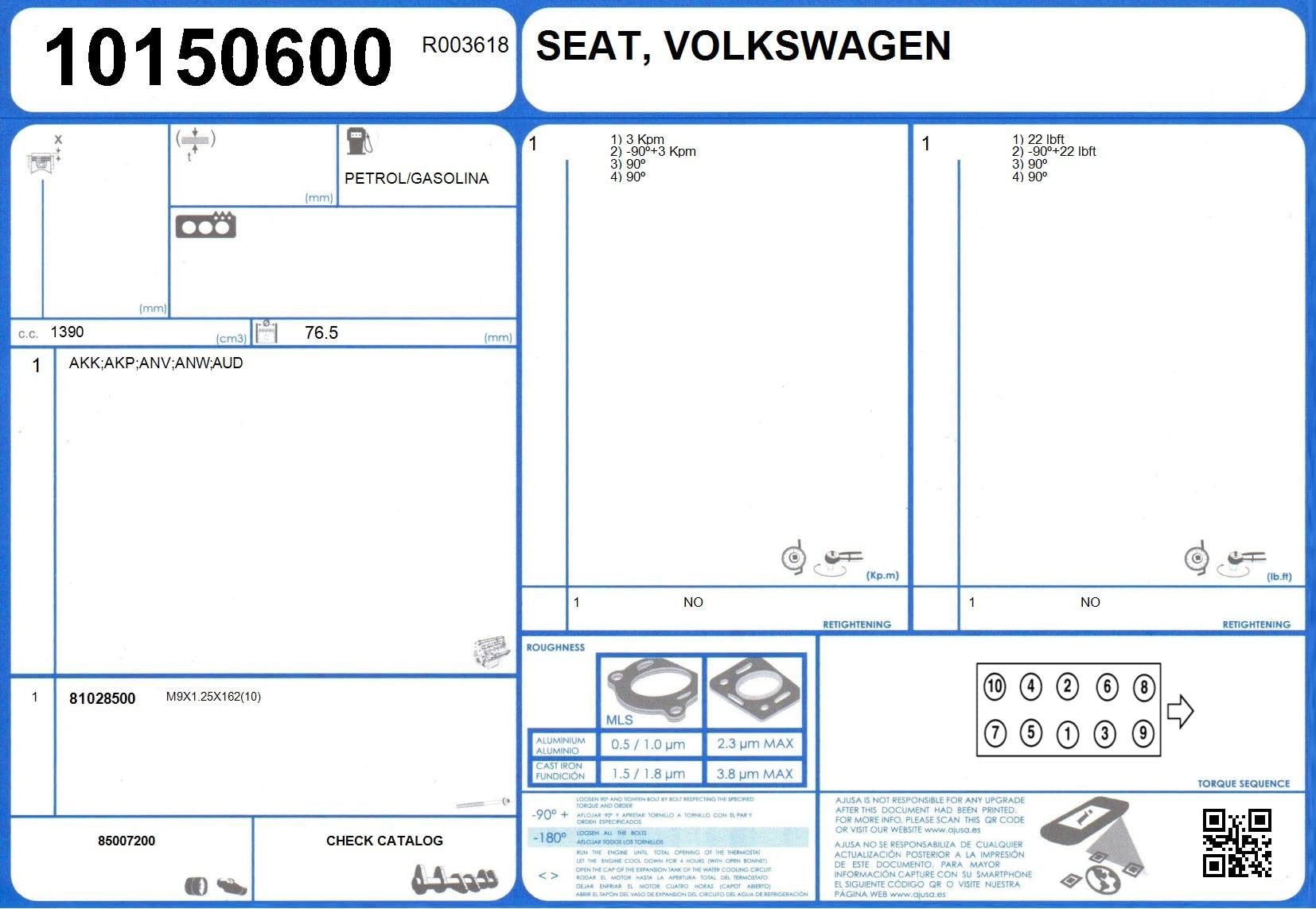 Ajusa 10150600 Guarnizione, Testata