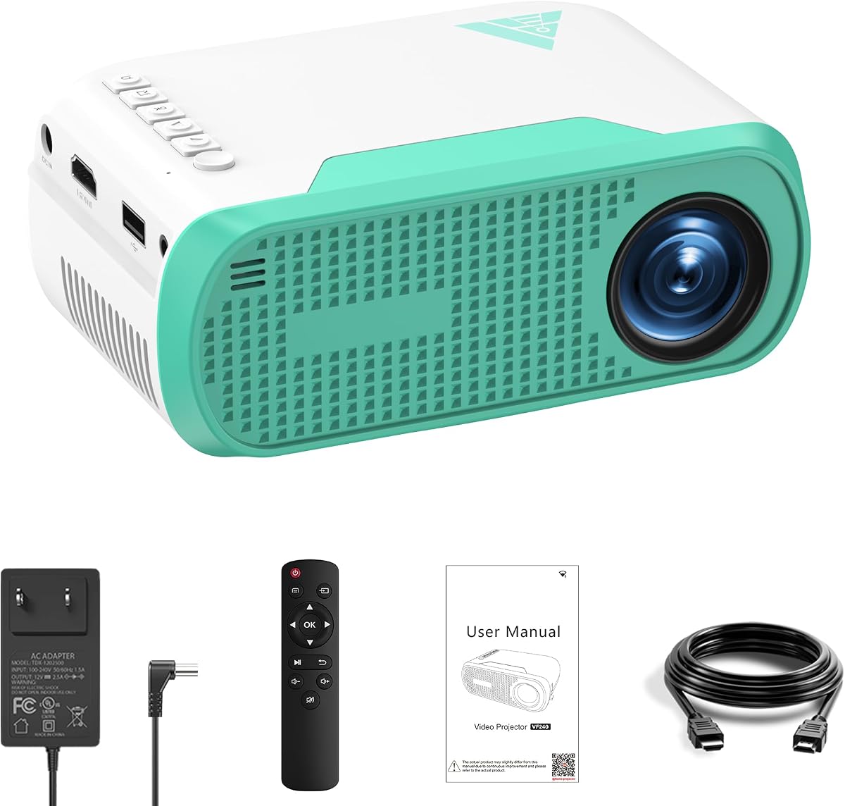 Mini Movie Projector with Wired Screen Mirroring, Support HDMI USB Type-C | Projector Support Phone Screen Mirroring via Data Cable, HDMI USB Type-C, Compatible with Laptop TV Stick