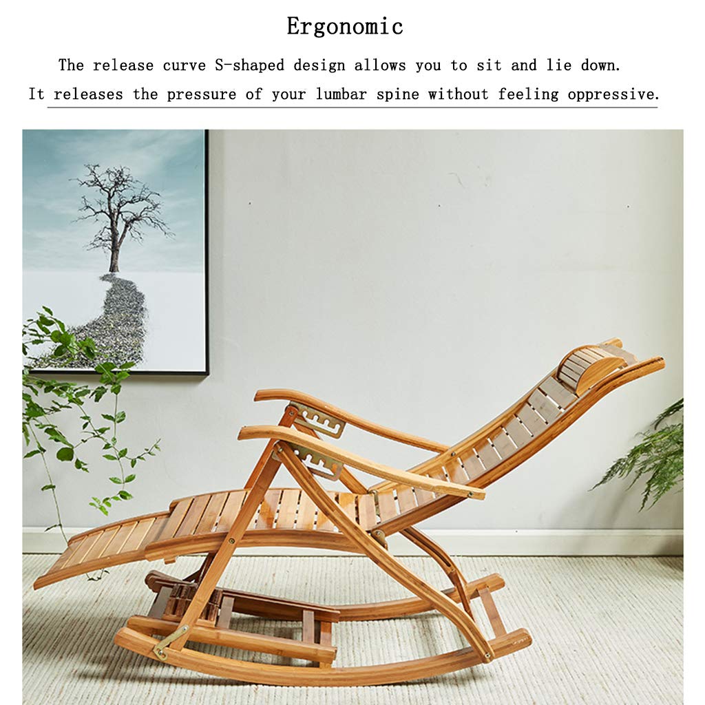 N / A Silla Gravedad CeroSilla Plegable, Tumbonas Ajustables, Silla de Ocio de Bambú con Carácter Fu, Tumbona, para Jardín de Jardín con Balcón Mecedora(Color:estilo2)