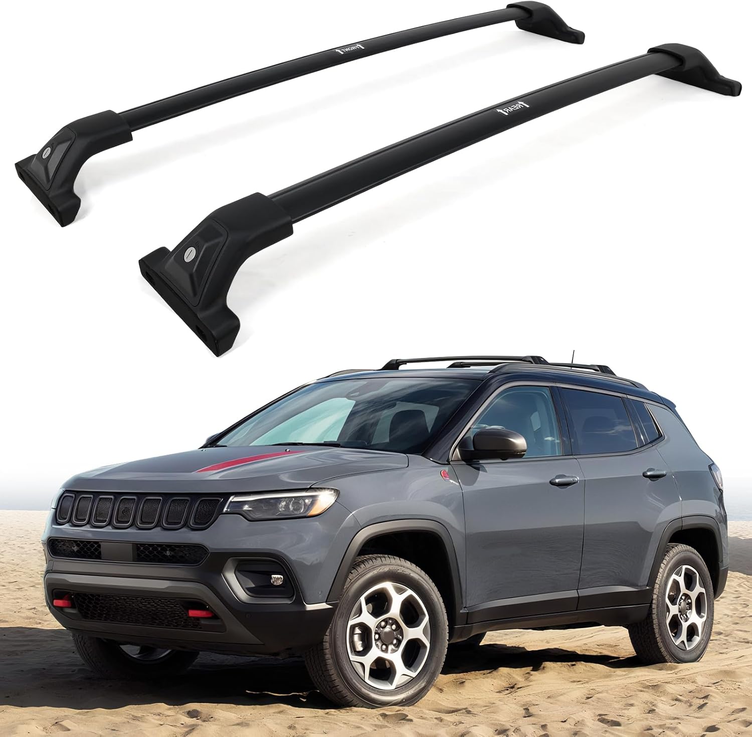 265lbs Lockable Heavy Duty Roof Rack Cross Bar for 2018-2025 Compass (Except Sport & Trailhawk), Cargo Bar Multi Functional Design for Bike Kayak Ski Luggage