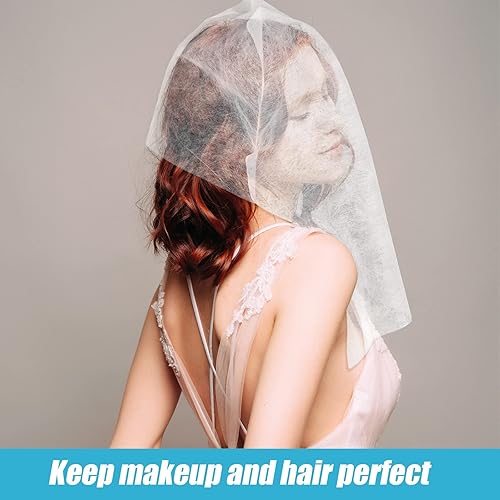 Miniatura 6 de Moukeren 100 protectores de maquillaje para capucha facial que protege el cabello y el maquillaje mientras se viste, desechable, no tejido,