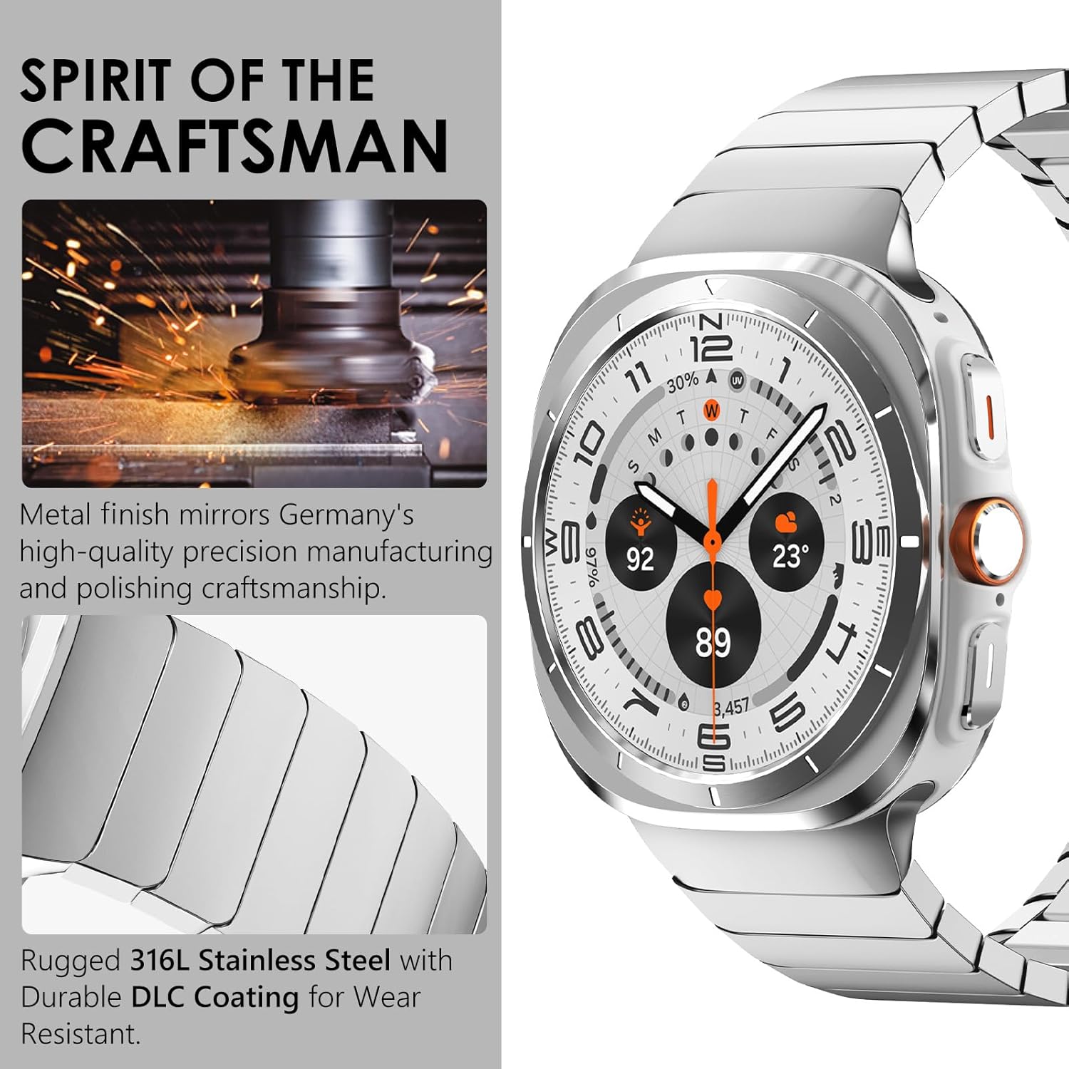 WINGLE for Galaxy Watch 8/8 Classic Band Samsung Galaxy Watch Ultra Bands 2025/2024 47mm 46mm 44mm 40mm Men Rugged Metal Stainless Steel 24mm Wide Classy Casual Business Bands Butterfly Folding Clasp