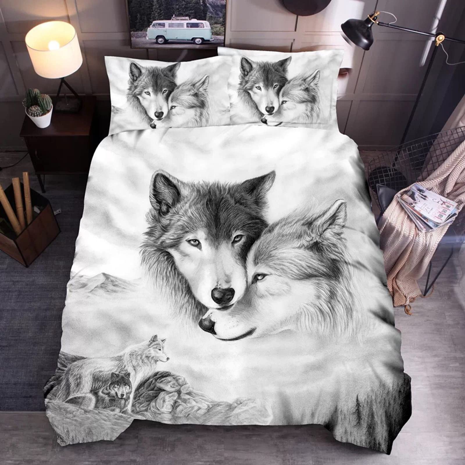 Housse de couette 90x190 loup blanc hypoallergénique pour lit enfant