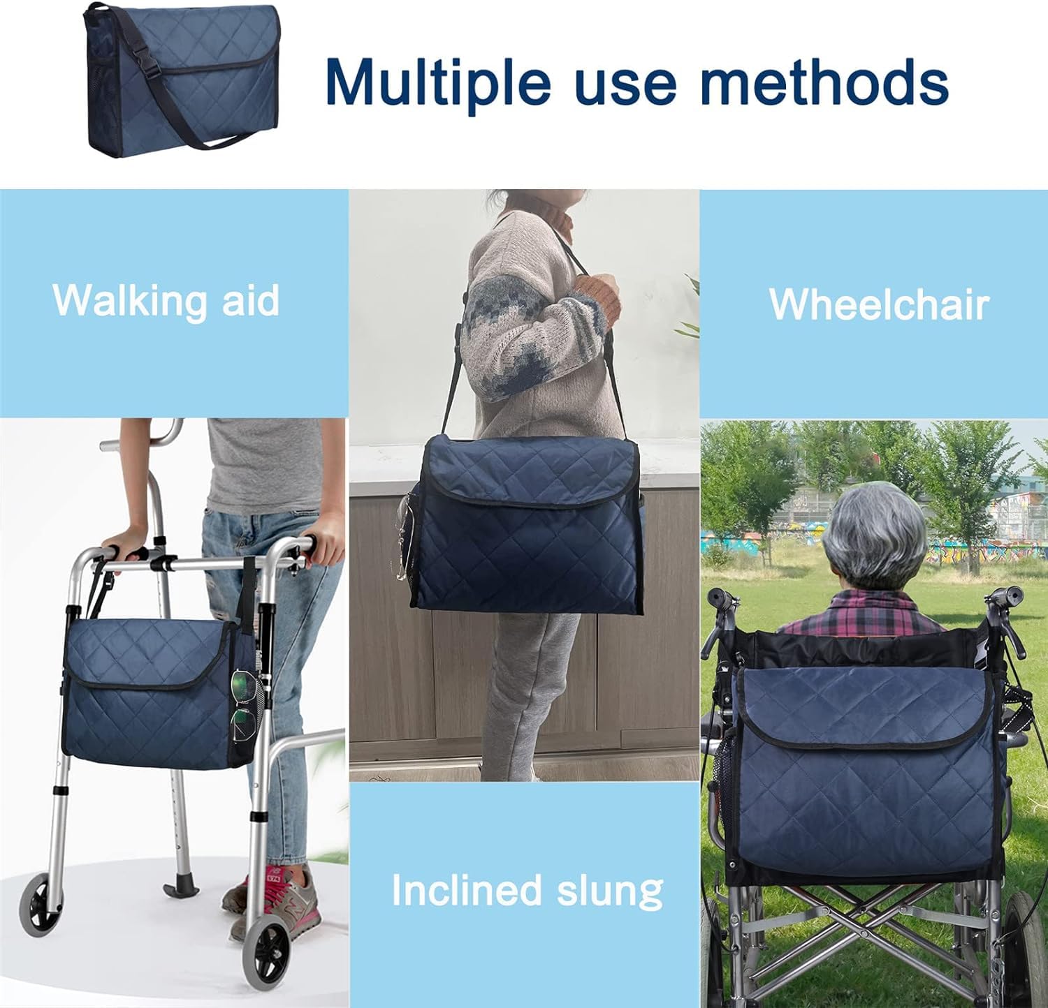Mochila para Silla de Ruedas, organizadores de Almacenamiento para sillas de Ruedas para andadores, andadores, Scooters, Accesorio de Mano Grande para Colgar en la Espalda,Black