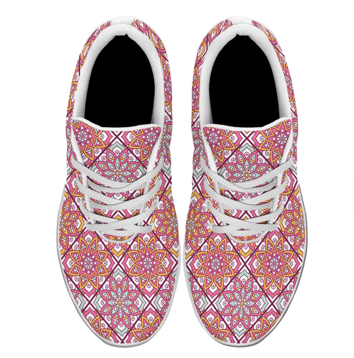 Women Men Ethnic Floral Prints Shoes Slip On Running Shoes Athletic Tennis Sneakers White Size 8