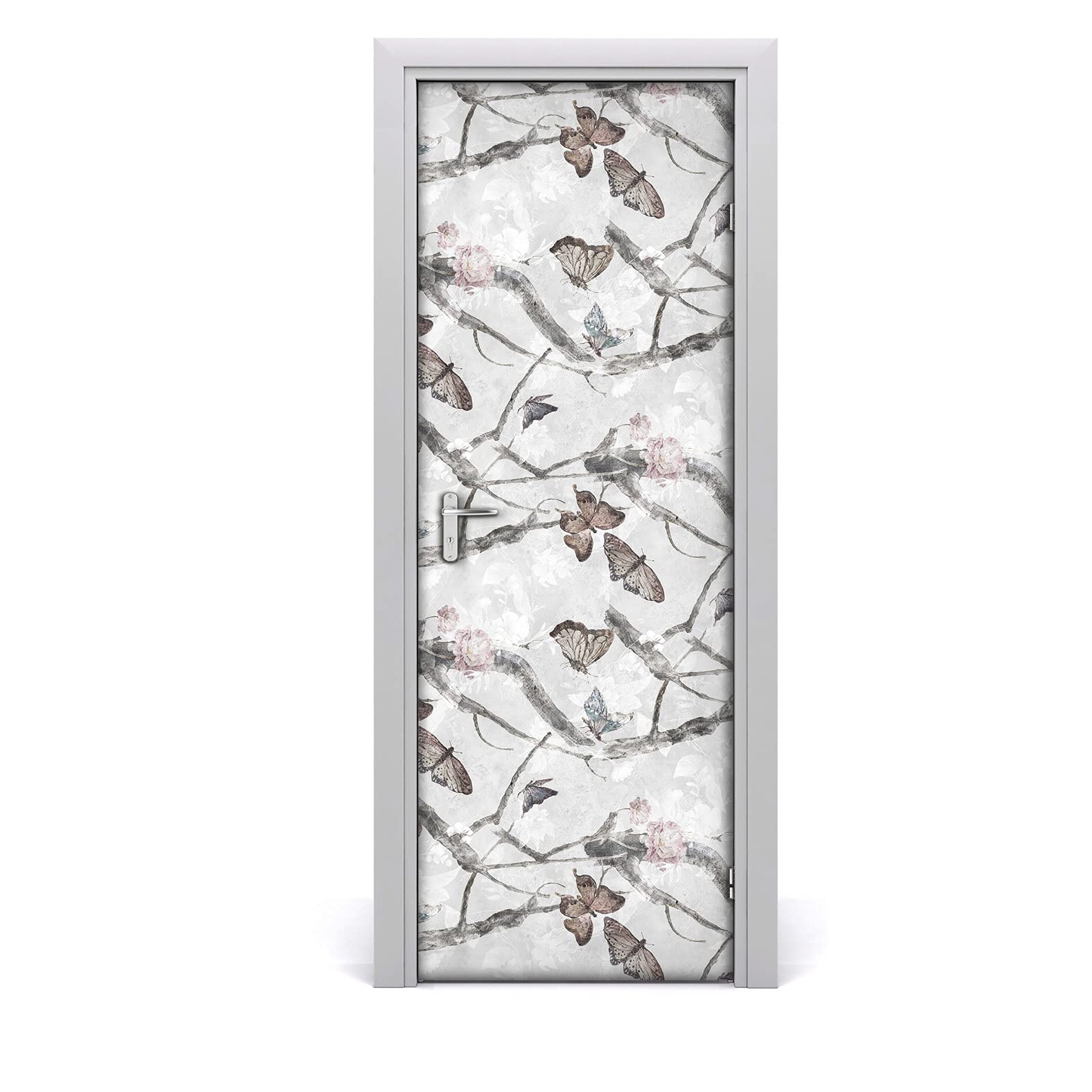 Autocollant de porte Coloray 70x200 cm imperméable à motif branche de papillon et fleurs