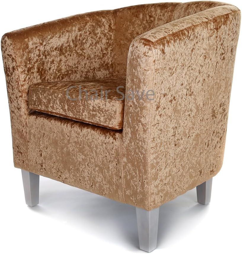 Designer Monaco Linen or Velvet Fabric Sofa Tub Chair Armchair Dining Room Living Room Reception Chair in 20 Colour Combinations (Gold Crushed Velvet)