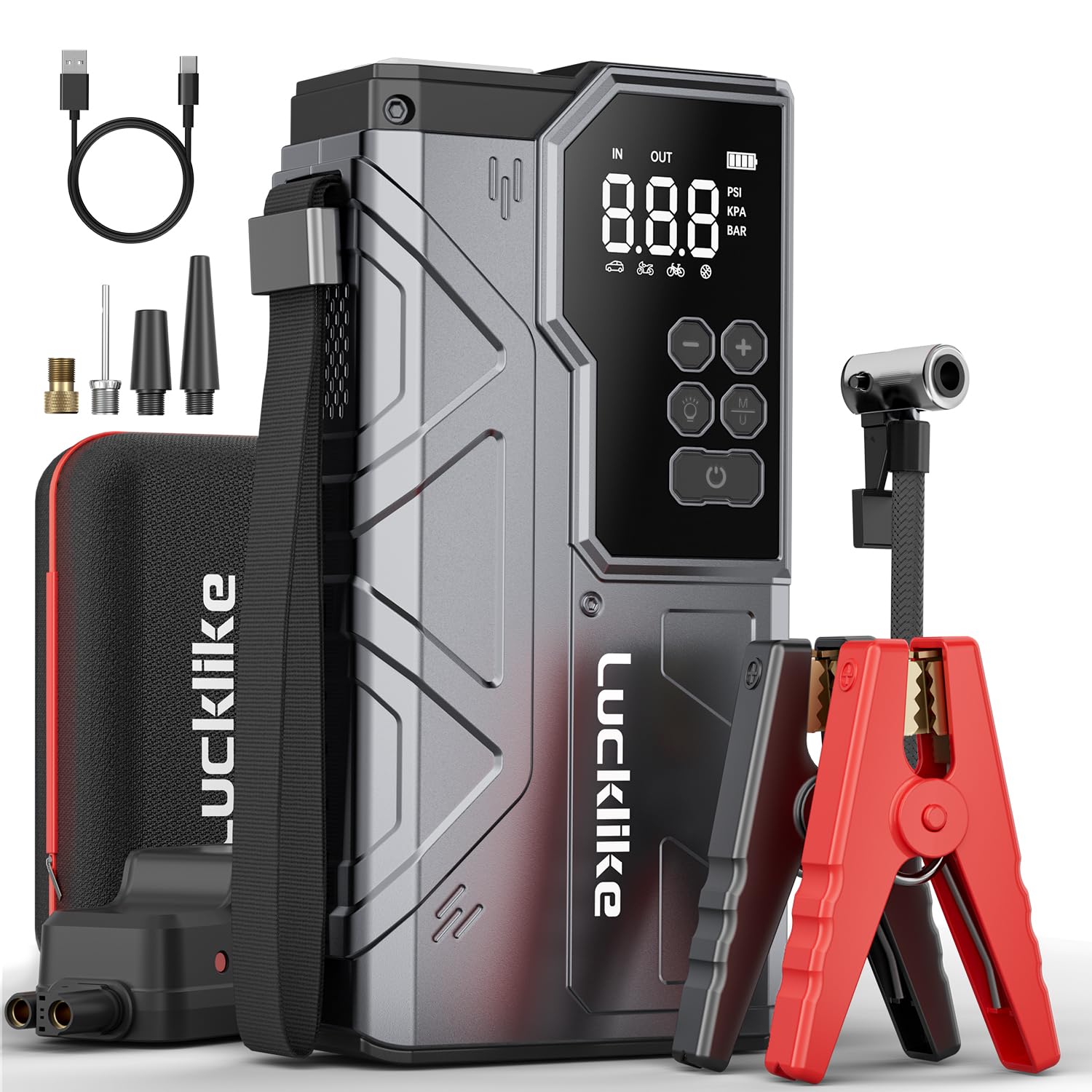 Lucklike W210 Jump Starter with Air Compressor 150 PSI 12V 6000A Peak Lithium Car Battery Jump Starter for