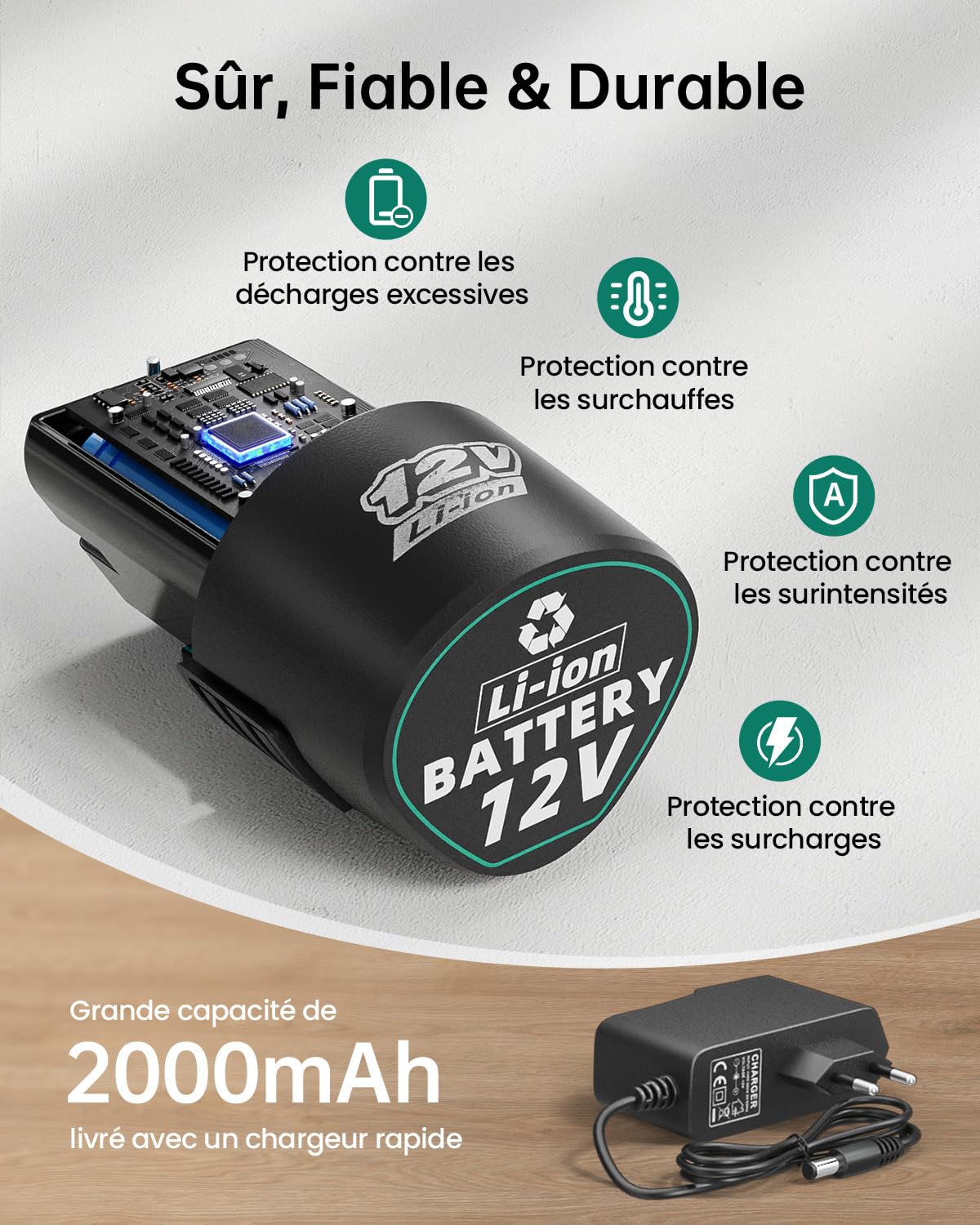 12V Visseuse Devisseuse Sans Fil, Perceuse Visseuse Sans Fil et 2000mAh Batterie, 25N.m Perceuse, 98 Accessoires, 25+1 Couple, Lumières LED, Parfait la Réparation à Domicile et DIY Green