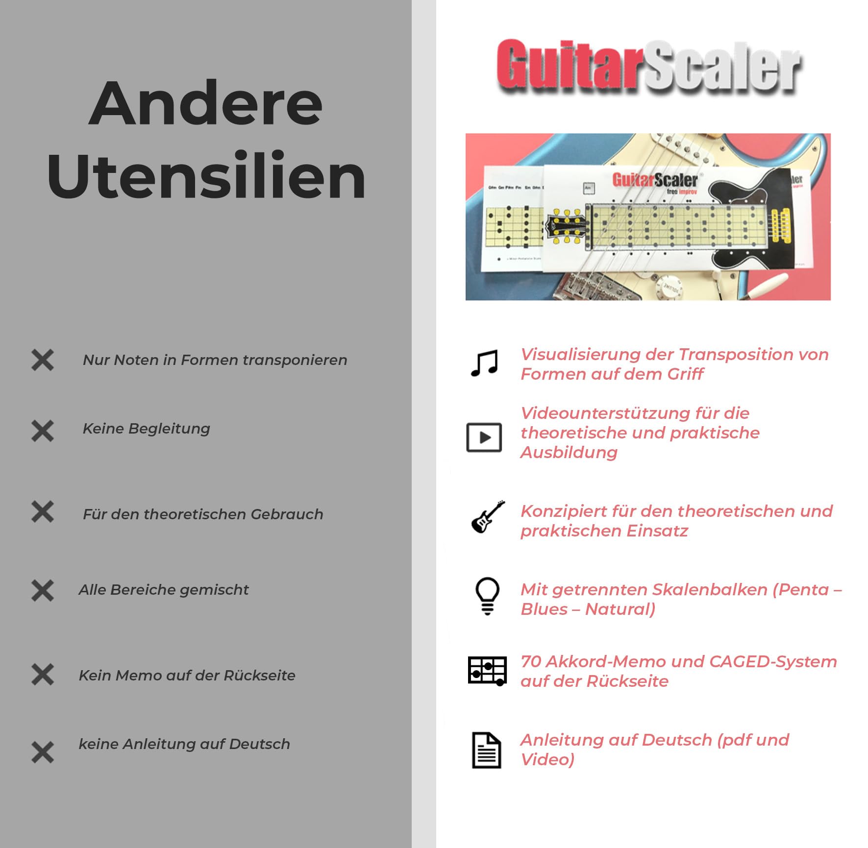 Schiebelehre zum einfachen Erlernen von Tonleitern auf der Gitarre – Komplette Methode zum Notenlesen