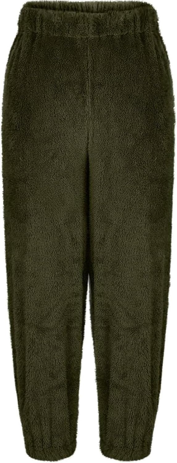 Fuzzy Pajama Pants Women Loose Elastic Waist Plus Sherpa Fleece Pajama Bottoms Solf Cozy Lounge Pants with Pockets
