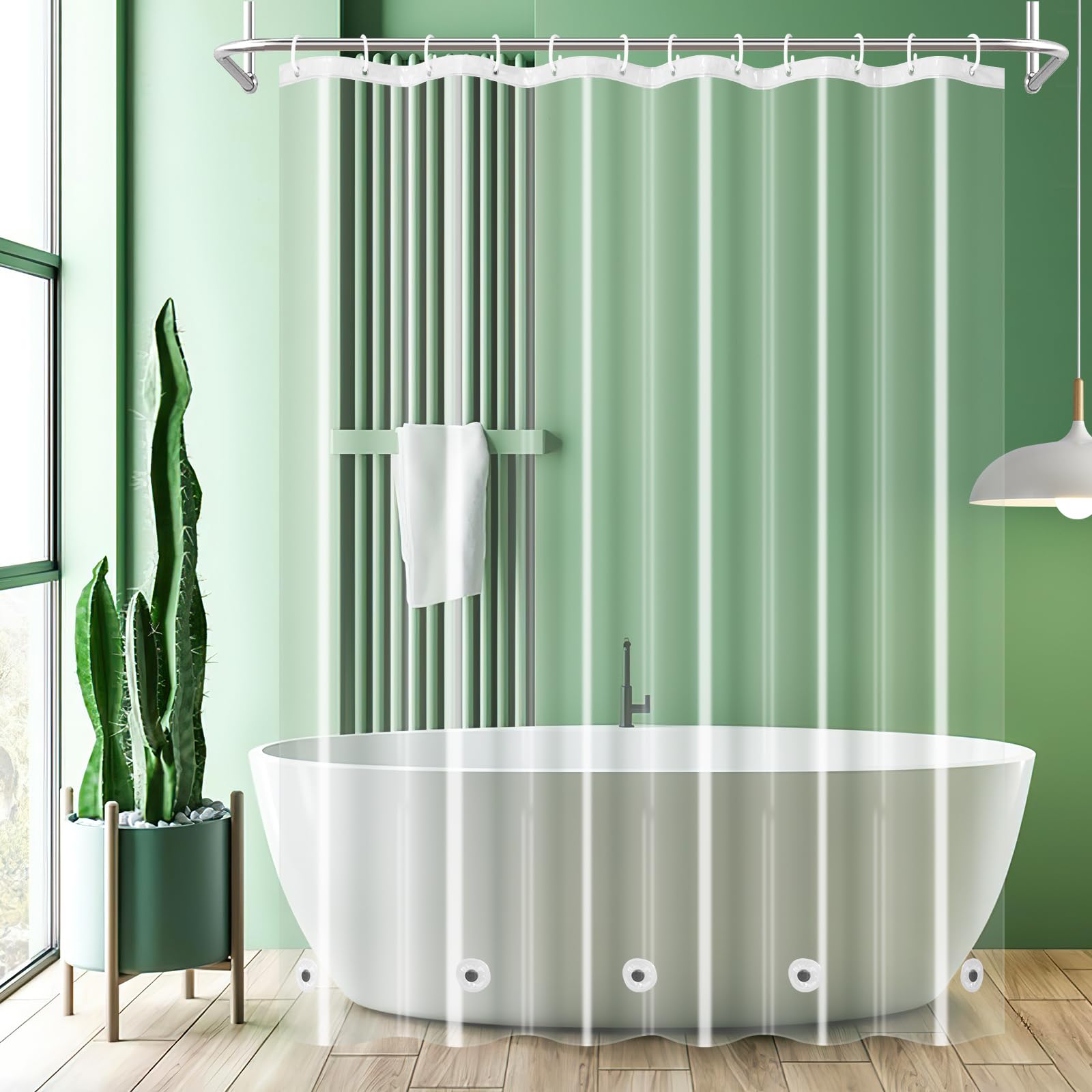UFRIDAY Clear Shower Curtain Liner 72 x 75 inch, PEVA Bath Curtain for Home and Hotel, Extra Long Shower Curtain with 5 Magnets Bottom