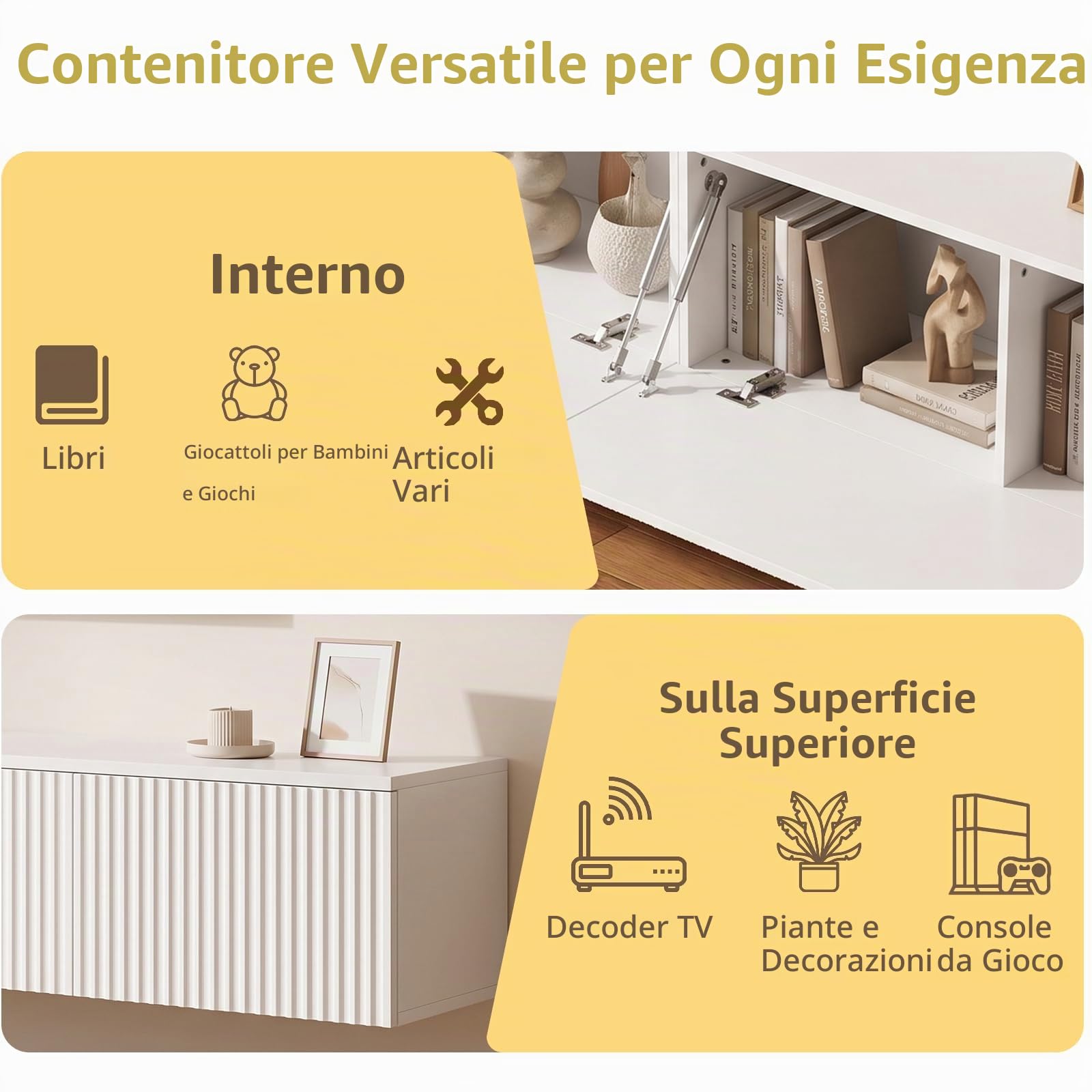 Mobile TV Sospeso 200x30x31cm, Mobile da Parete con 4 Scomparti Archiviazione, Mobile TV Moderno, Bianco, Adatto per TV fino a 85 Pollici per Soggiorno e Camera da Letto