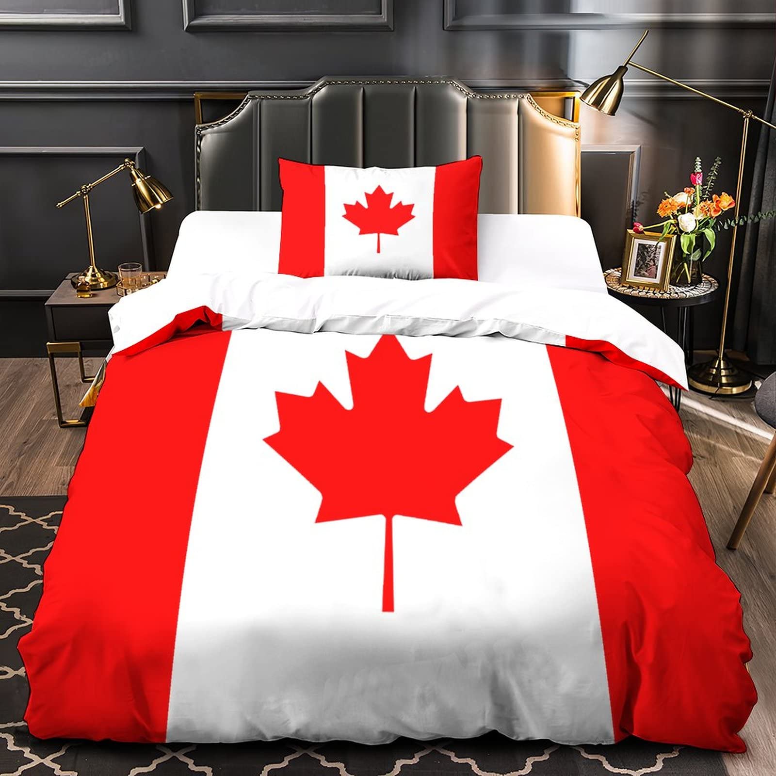 Set Copripiumino Singolo 150x200 Cm Con Stampa Bandiera Del Canada 3D - Microfibra Morbida, 2 Federe Incluse