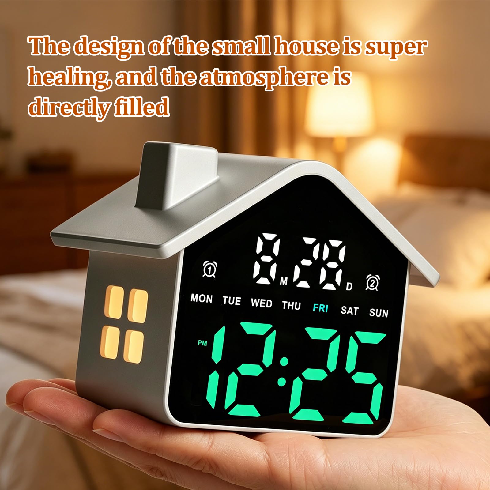 Reloj despertador digital LED con forma de casa con ajuste de brillo y fecha, para decoración de escritorio en casa, oficina