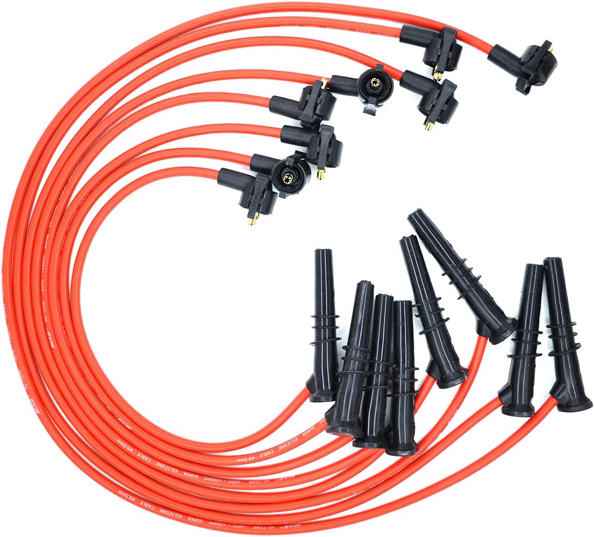 MAS Set of 2 Ignition Coil Pack FD487 & 8pcs Iridium Spark Plugs SP432 & Wires Set Compatible with Ford Mercury Lincoln Town Car F150 Expedition Crown Victoria 4.6L V8 Replacement for DG530 DG523