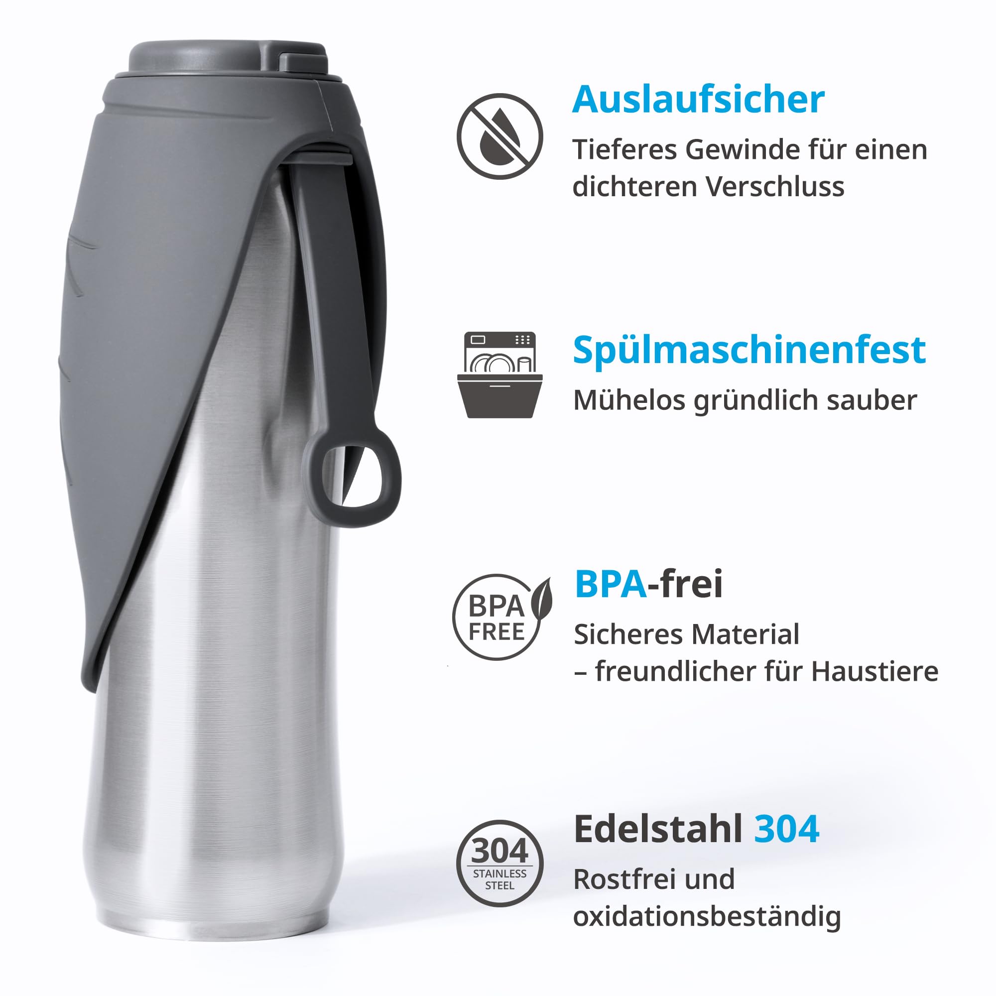 Hunde Trinkflasche für Unterwegs, 750 ml Isolierte Edelstahl Hundetrinkflasche, Tragbare Wasserflasche Hund, Doppelwandig Vakuum Isolierte