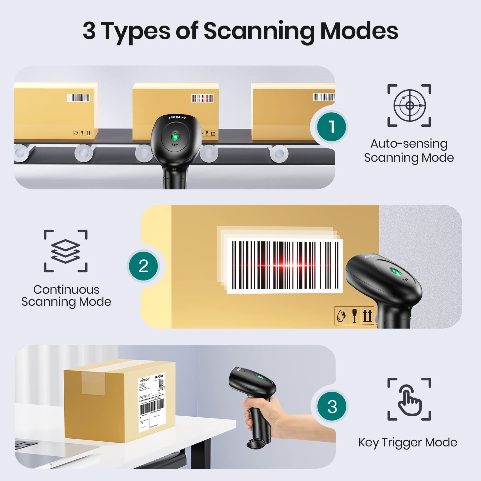 Escáner de código de barras con soporte, Bluetooth y escáner de código de barras inalámbrico, escáneres de código QR 2D 1D para computadora POS, lector de código de barras de imagen CMOS portátil para 4