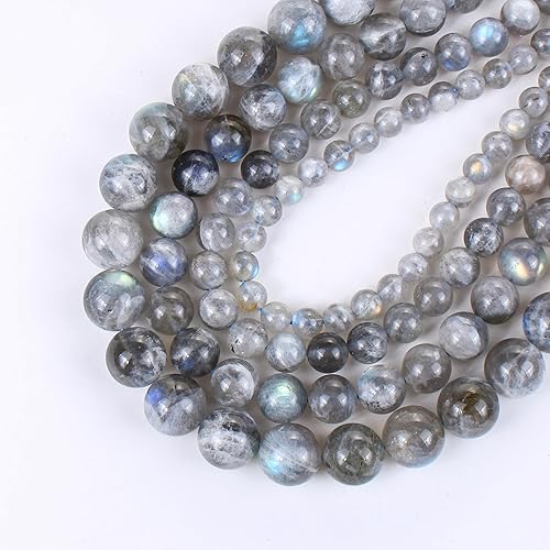 Cuentas redondas naturales de labradorita AAA, piedra de cristal de energía curativa suelta para hacer joyas de 15 pulgadas (labradorita 0.236-0.256