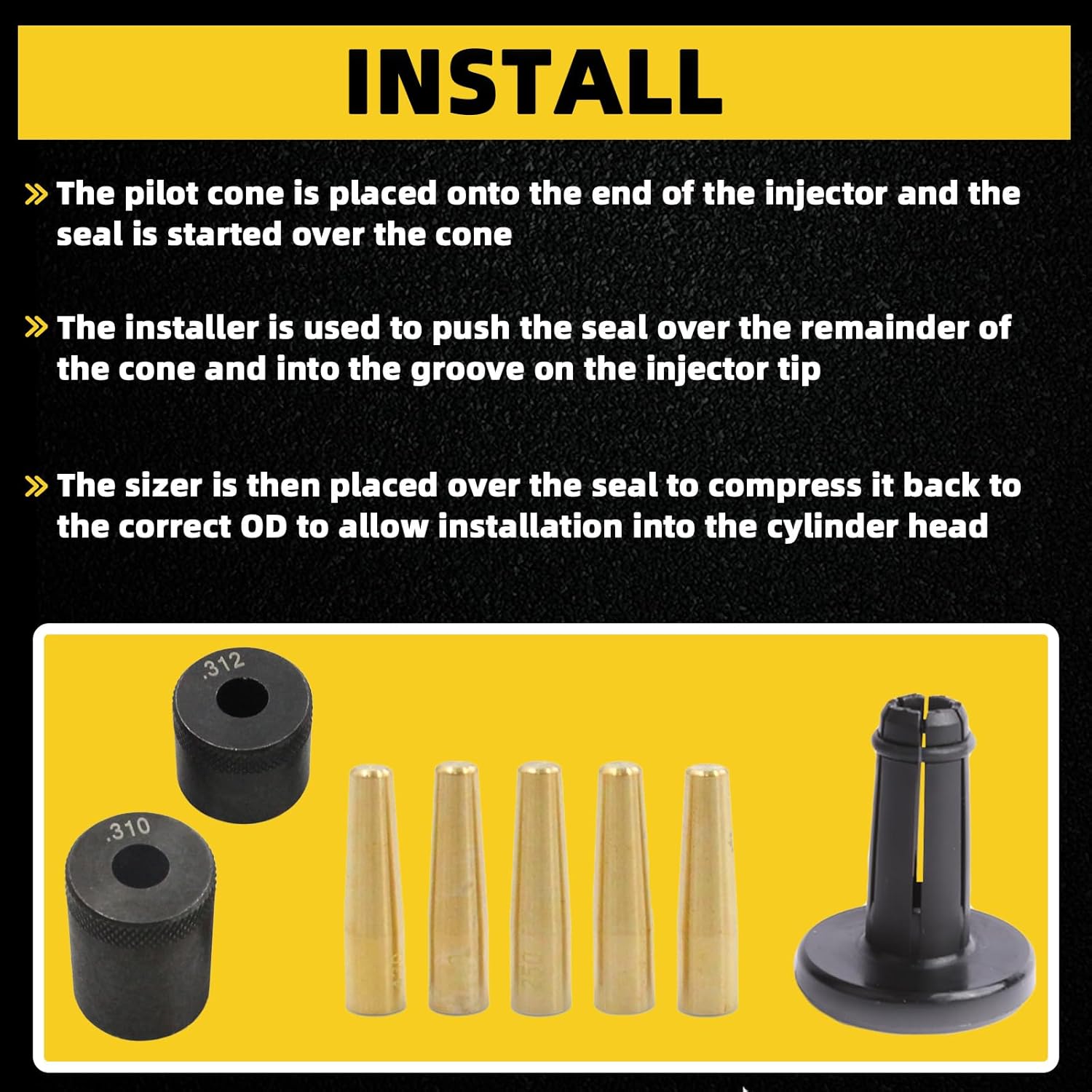 MITZONE 34720 Injector Seal Installer Kit Compatible with Many Ford GM and Subaru Engines Replacing Teflon Seals on Most Hitachi Bosch Continental 1.4L 1.5L 2.0L 2.4L 2.5L 3.0L 3.6L 4.3L 5.3L 6.2L