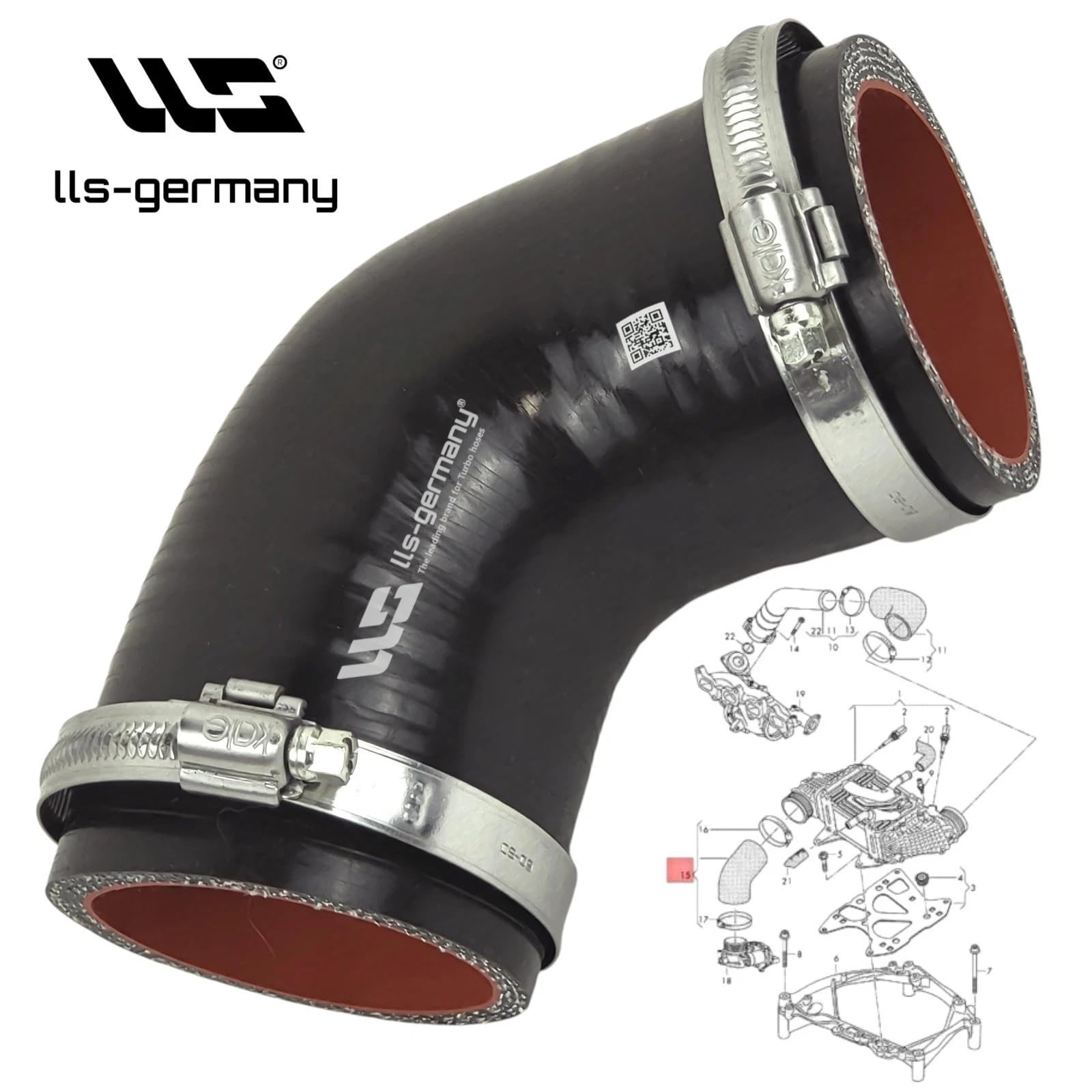 LLS-GERMANY Silikon-Ladeluftschlauch kompatibel mit VW T6 Bus/Caravelle | 2.0 TDI 84-204 PS 2015-2024 und 4Motion 150-204 PS, 1968 ccm, 62-150 KW, OEM 04L145822B, 04L145822F, 04L145822H, 65094116023