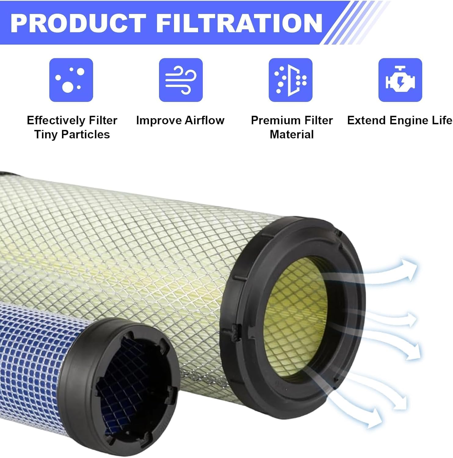 59800-26110 3A111-19130 Air Filter Compatible with Kubota Skid Steer Loaders SSV65 SSV75 SVL75 SVL75-2 SVL75C SVL75C-2 Replaces P827653 P829332(set of 2)