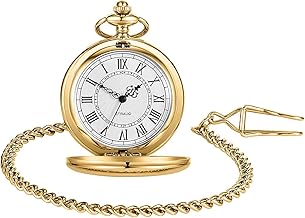 SANNIDHI® Golden Antique Retro Style Alloy Pocket Watch with Chain for Men,Husb Special Birthday Gift 4.6 CM Diameter