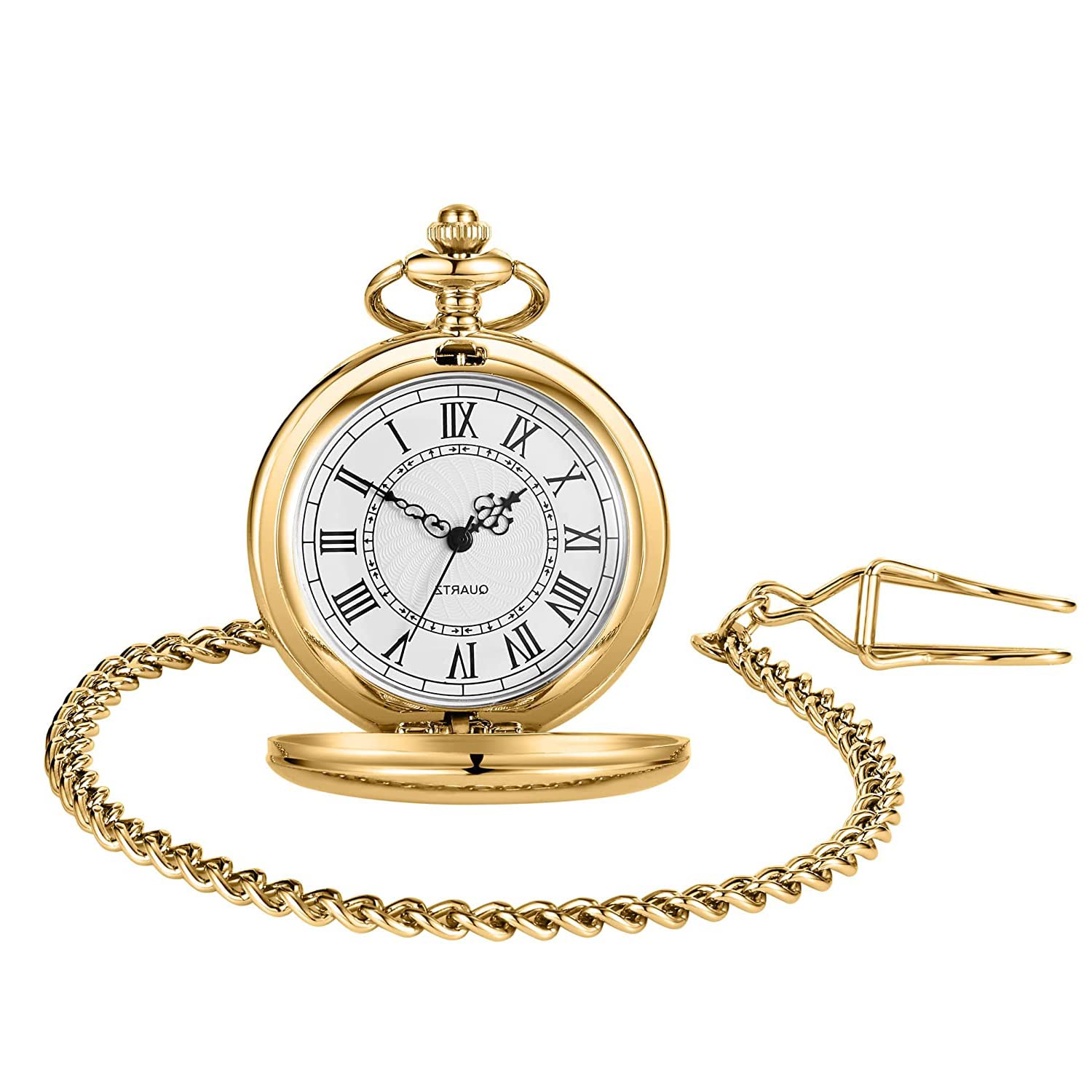 Golden Antique Retro Style Alloy Pocket Watch with Chain for Men,Husb Special Birthday Gift 4.6 CM Diameter
