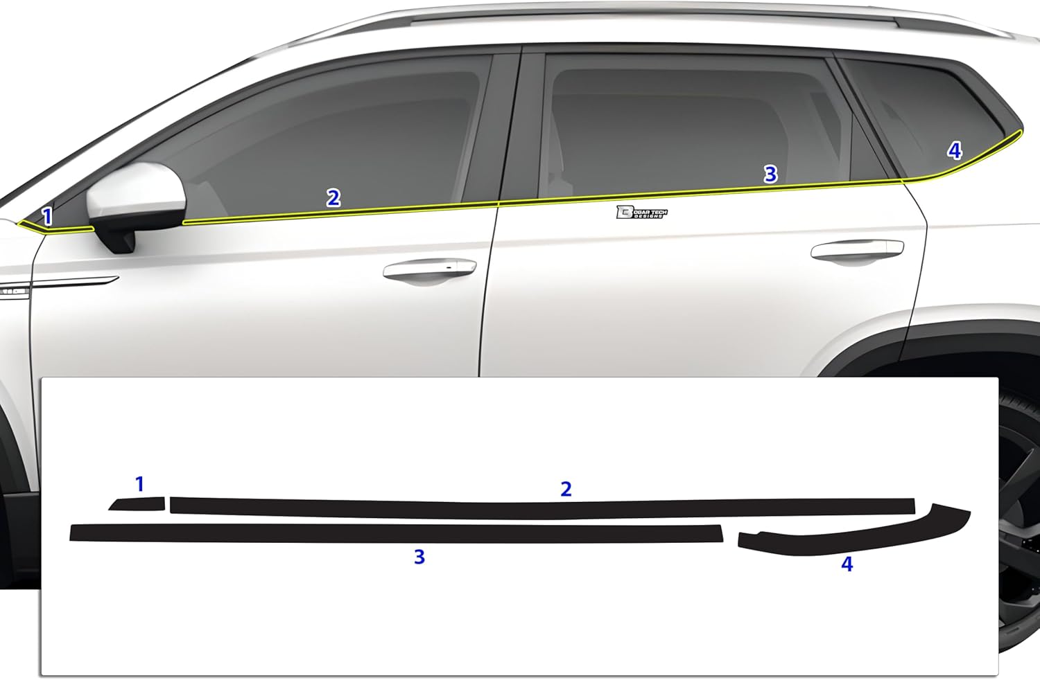 BOGAR TECH DESIGNS for Volkswagen Taos 2022-2026 Side Window Chrome Delete – Precut Vinyl Trim Overlay, Gloss Black Blackout Appearance