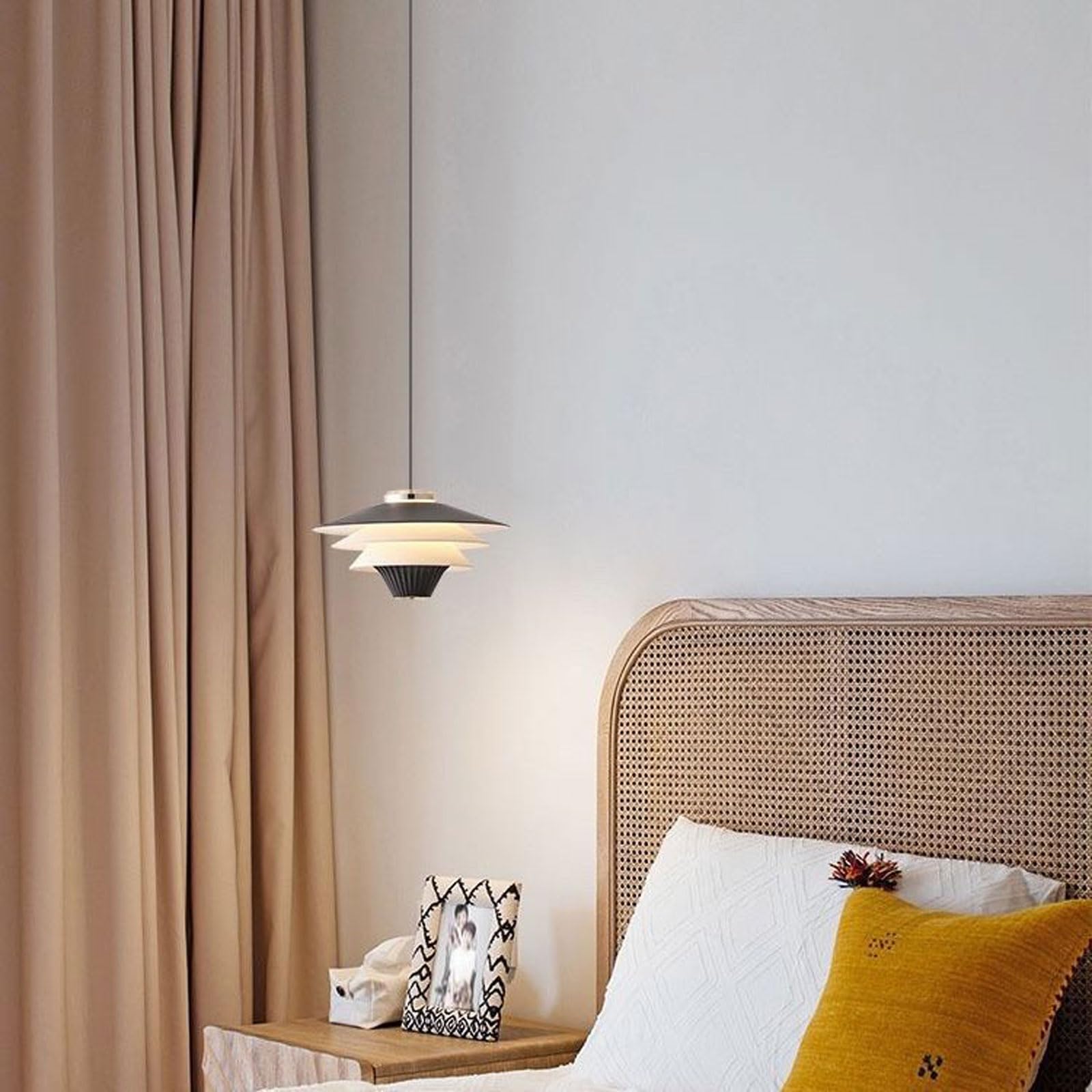 Lampadario a sospensione in ferro nero, creativo, a tre livelli, a forma di ombrello, con LED, protezione per gli occhi, adatto a sale da pranzo e camere da letto.