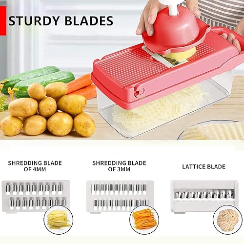 Miniatura 3 de Picadora de verduras, picadora de cebolla, rebanadora de mandolina, Pro 10 en 1 profesional de alimentos multifuncionales picadora y rebanadora de