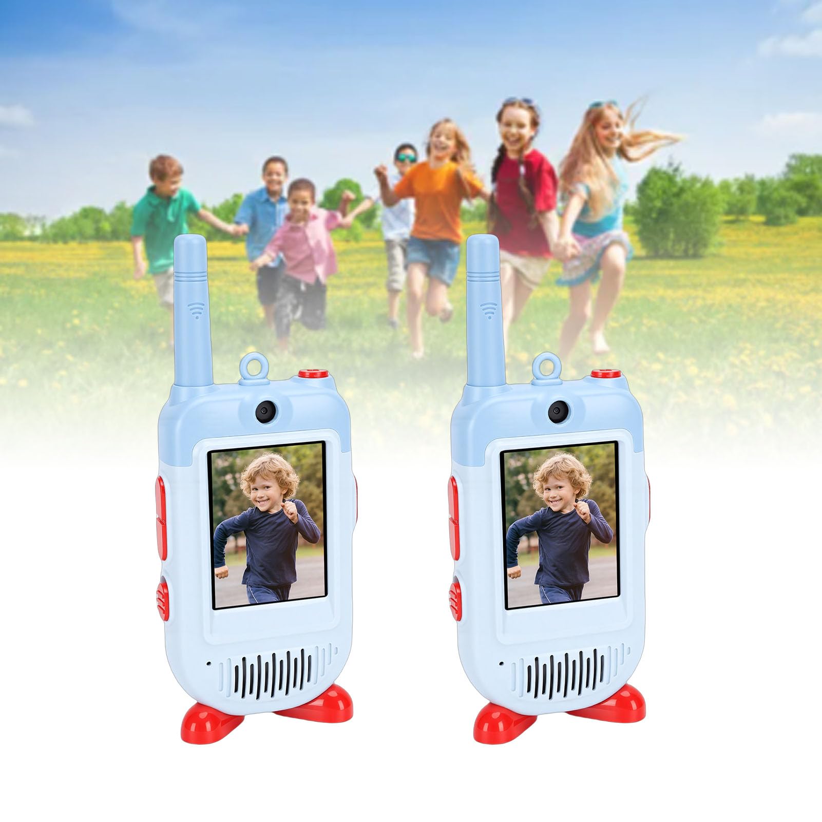 CCYLEZ Videotelefono per Bambini da 2 Pezzi, Telefono per Bambini Bidirezionale Giocattolo Ricaricabile, Videocitofono con Cordino per (BLUE)
