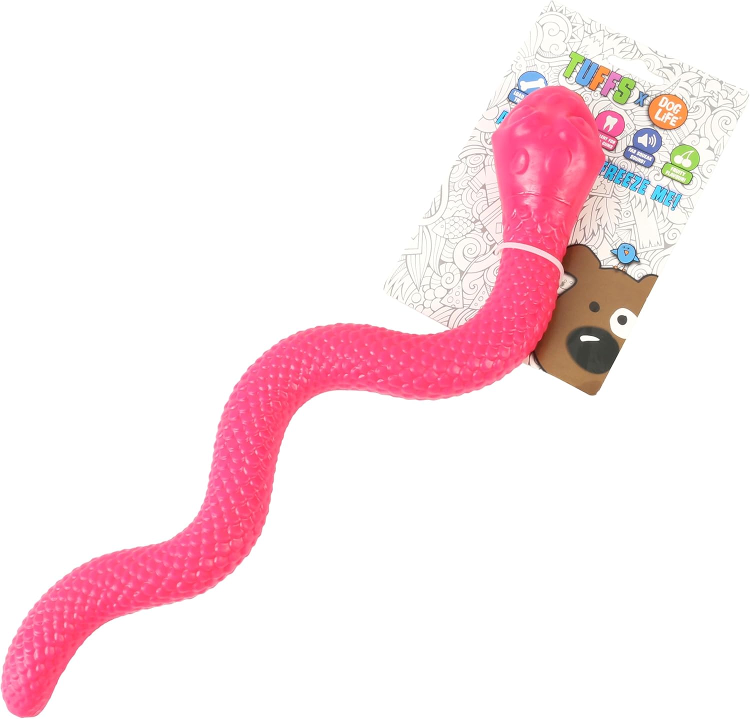 DogLife Tuffs TPR Snake Dog Toy Boredom Breaker Stuff with Treats/Peamutt Butter (Pink)