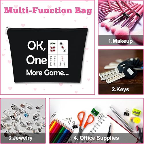 Miniatura 7 de 2 unids Mahjong amante regalo maquillaje bolsa Mahjong jugador regalo Mahjong niñas bolsa de cosméticos, negro beige (Black+beige), Viajes