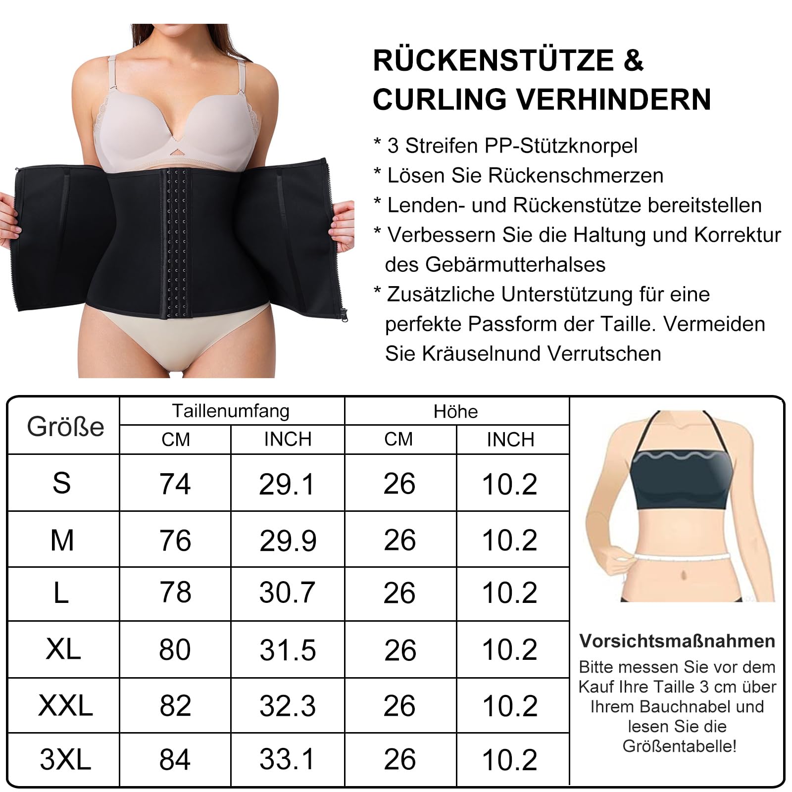 Waist Trainer, Shapewear Damen (Schwarz, XL)