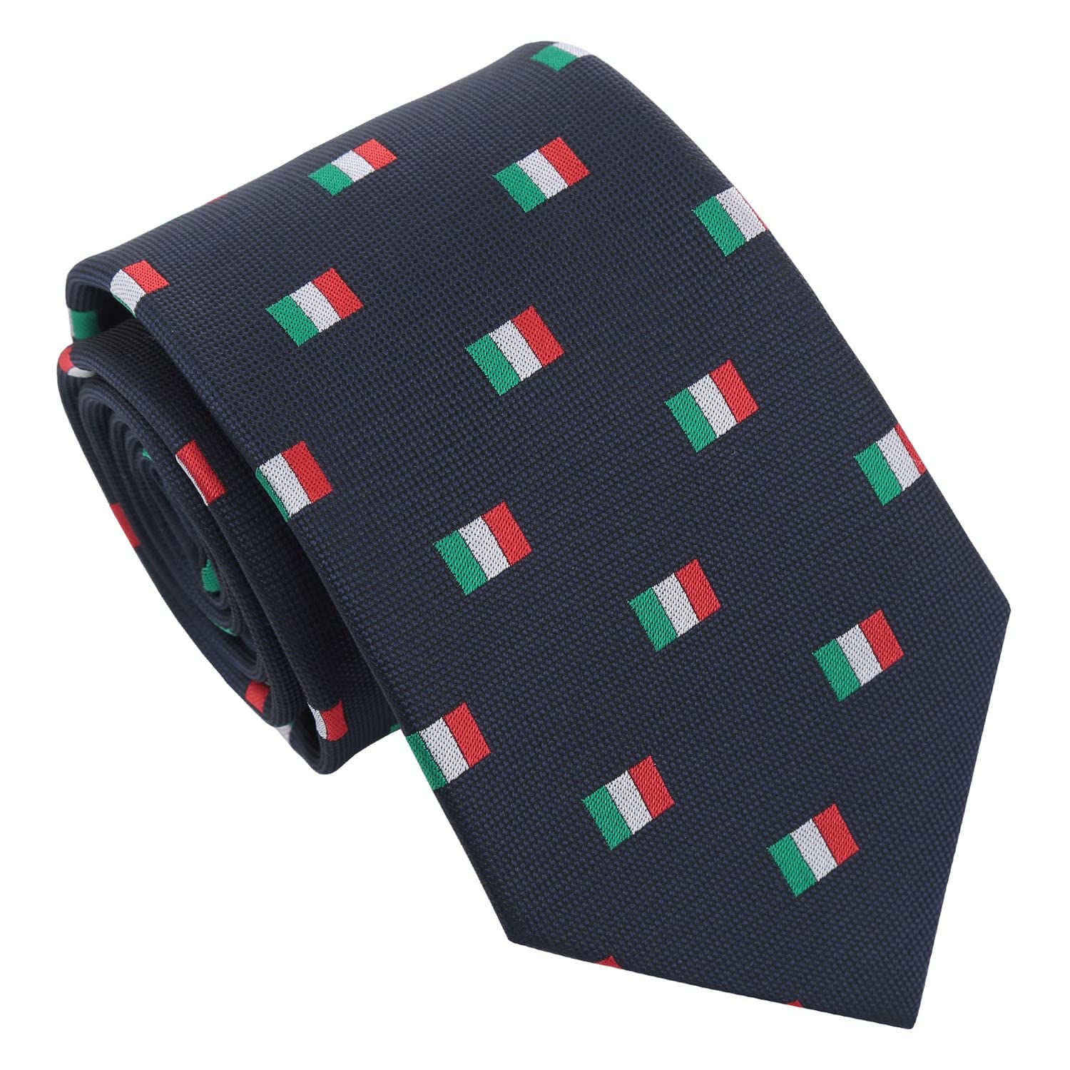 Dqt Men's Navy Blue Italian Flag Embroidered Flag Print Novelty Classic Tie