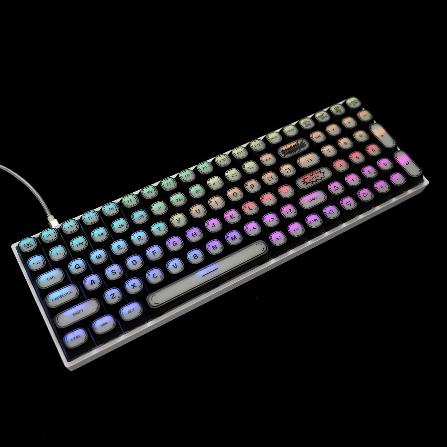 YMDK ABS MA Profile 1.5mm Thickness Graffiti Shine Through Outlined Carved-Off Keycap for YMD75 KBD75 104 96 87 84 KBD67 GK64 61