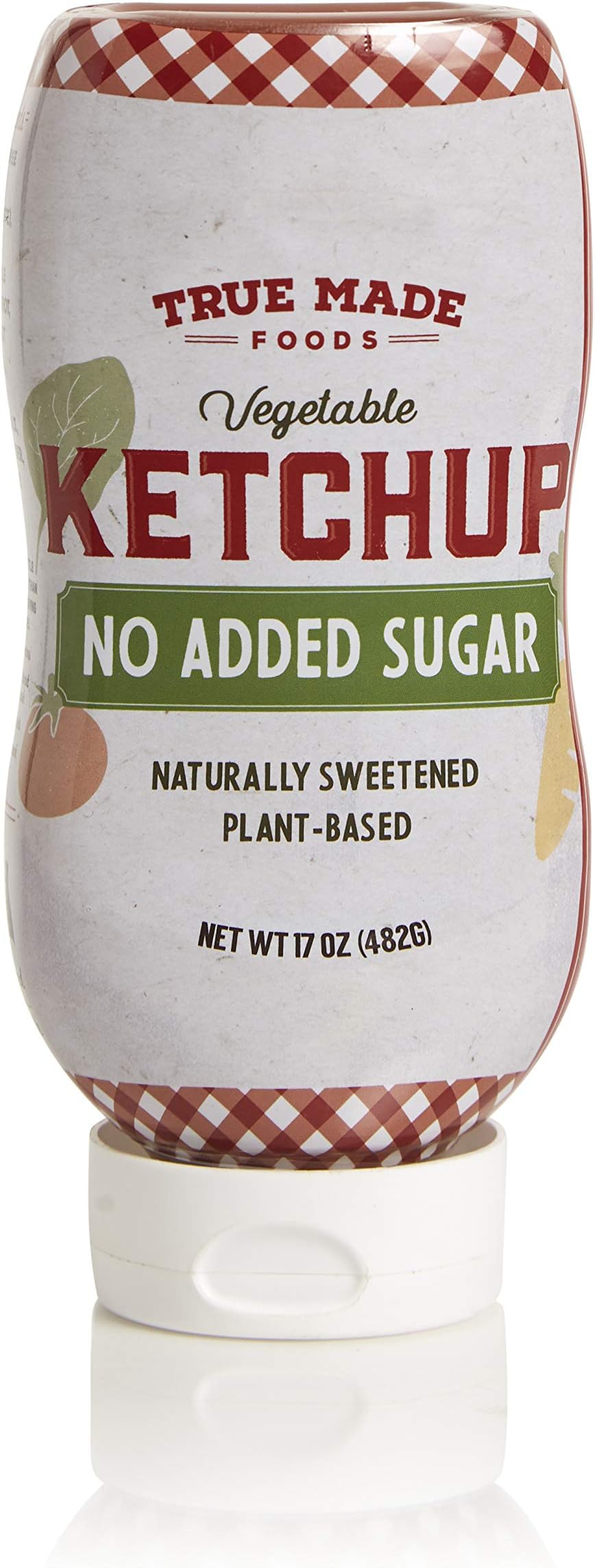 True Made Foods Vegetable No Added Sugar Ketchup, Paleo Certified, Keto, Whole30, Non-GMO, 17oz Squeeze Bottle, Pack of 2