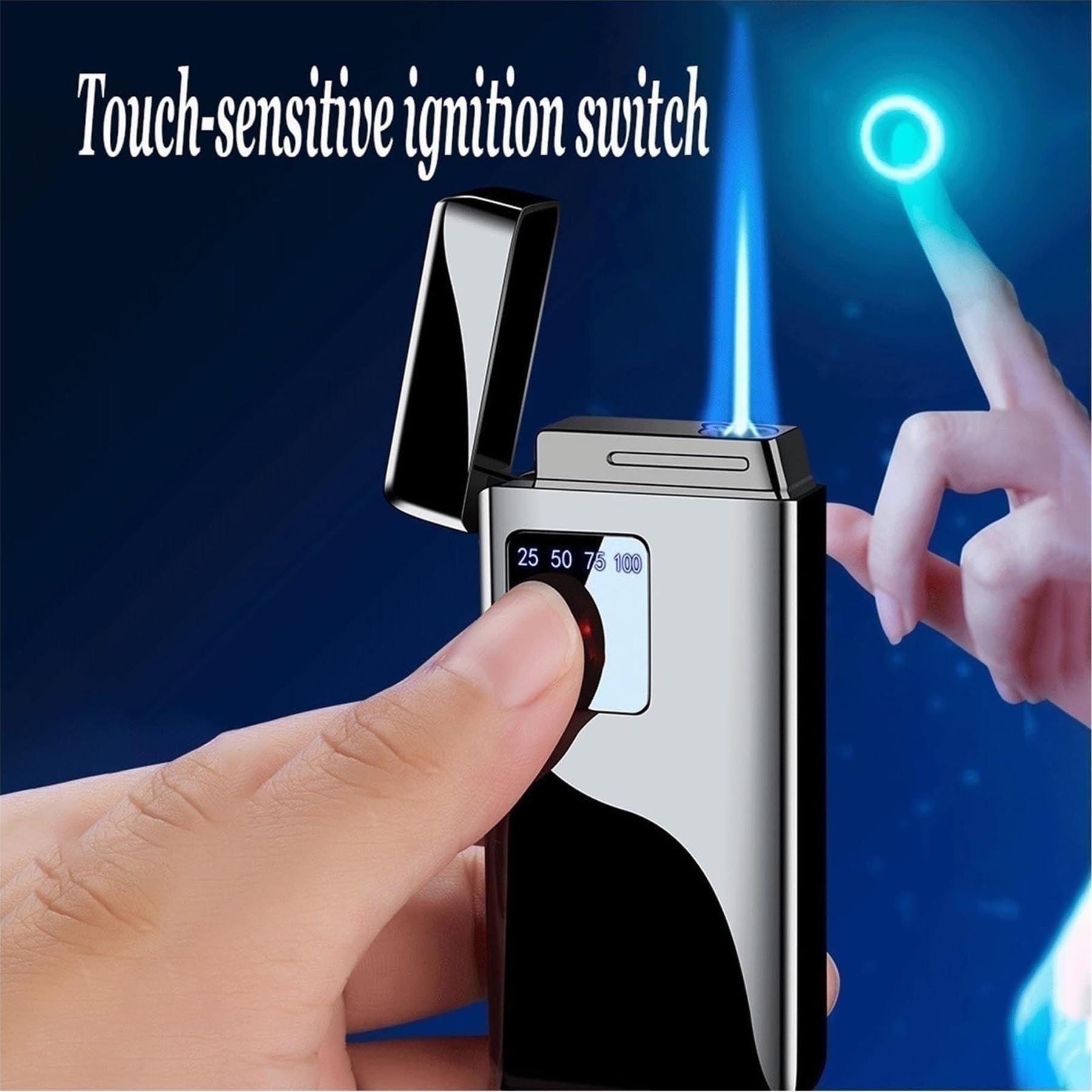 Encendedor de butano con sensor táctil, portátil, resistente al viento, llama ajustable para senderismo y camping, ideal para actividades al aire libre, cómodo y duradero