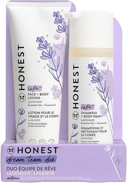 The Honest Company 2-in-1 Cleansing Shampoo and Body Wash and Face and Body Lotion Bundle Gentle for Baby Naturally Derived Lavender Calm 18.5 fl oz