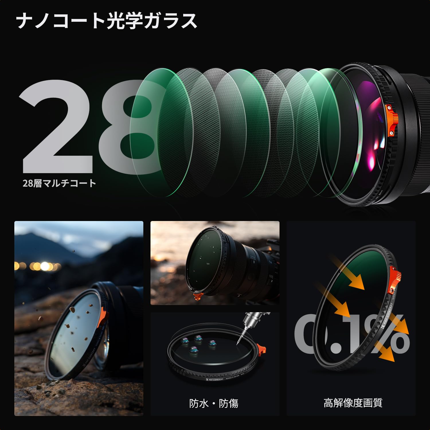 Amazon | K&F CONCEPT 77mm True Color&超低反射 ND2-ND32 可変ND