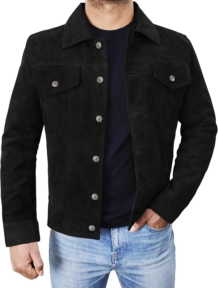 期間限定A LEATHER【NEW】TRUCKER JACKET 50 ovy Amazon.com: SWJGLITTR Men's Classic Trucker Leather Jacket