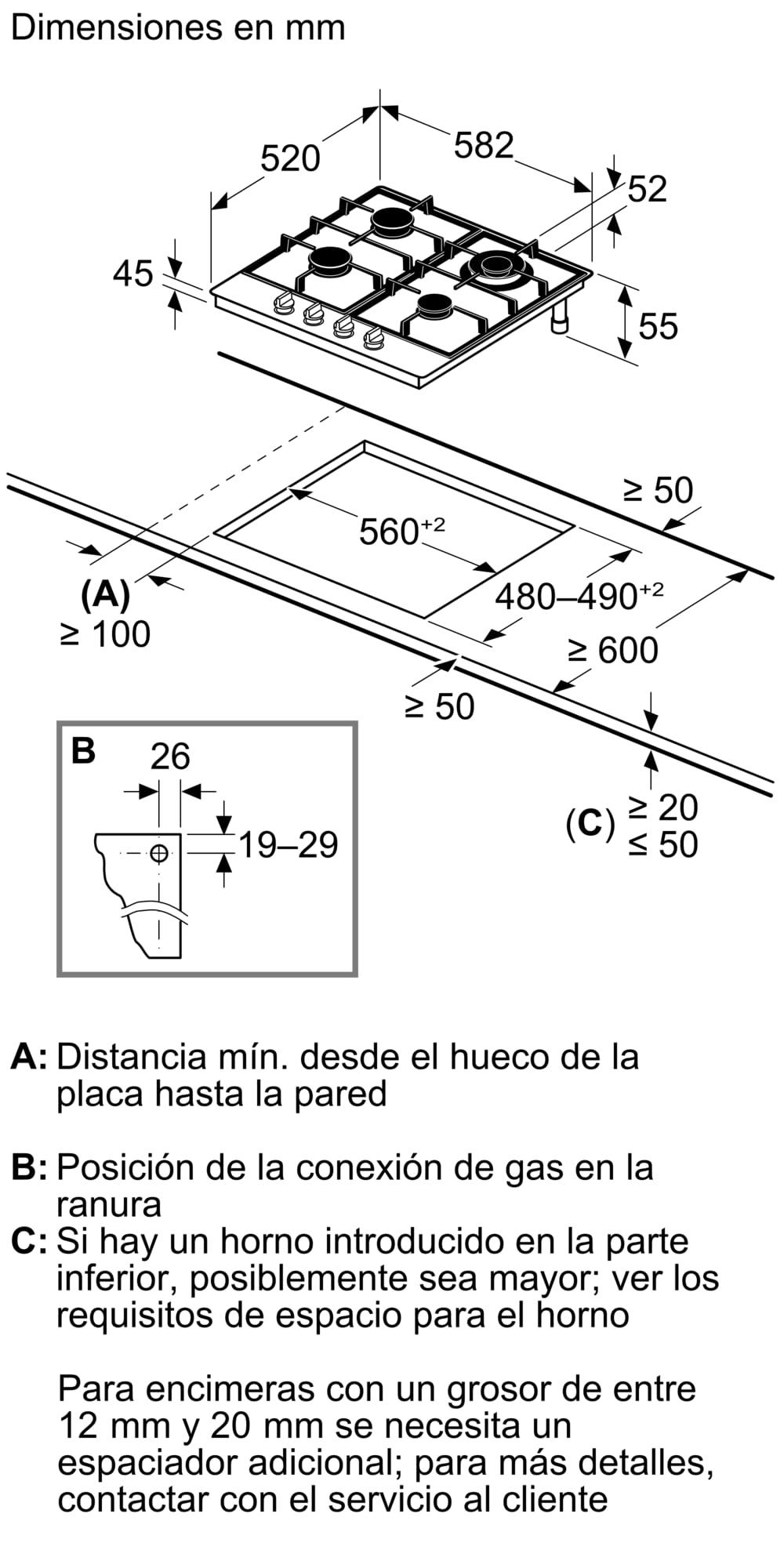 Balay - Placa de Gas, 60 cm de ancho, 4 Zonas de Cocción, Control de llama, Autoencendido, GasStop, blanco, 3ETX565CB