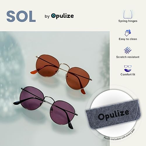Miniatura 4 de OPULIZE Sol Classic - Lentes de lectura redondos retro de los años 60, oro mate, marrón oscuro, para hombres y mujeres, UV400 S94-9 +2.50