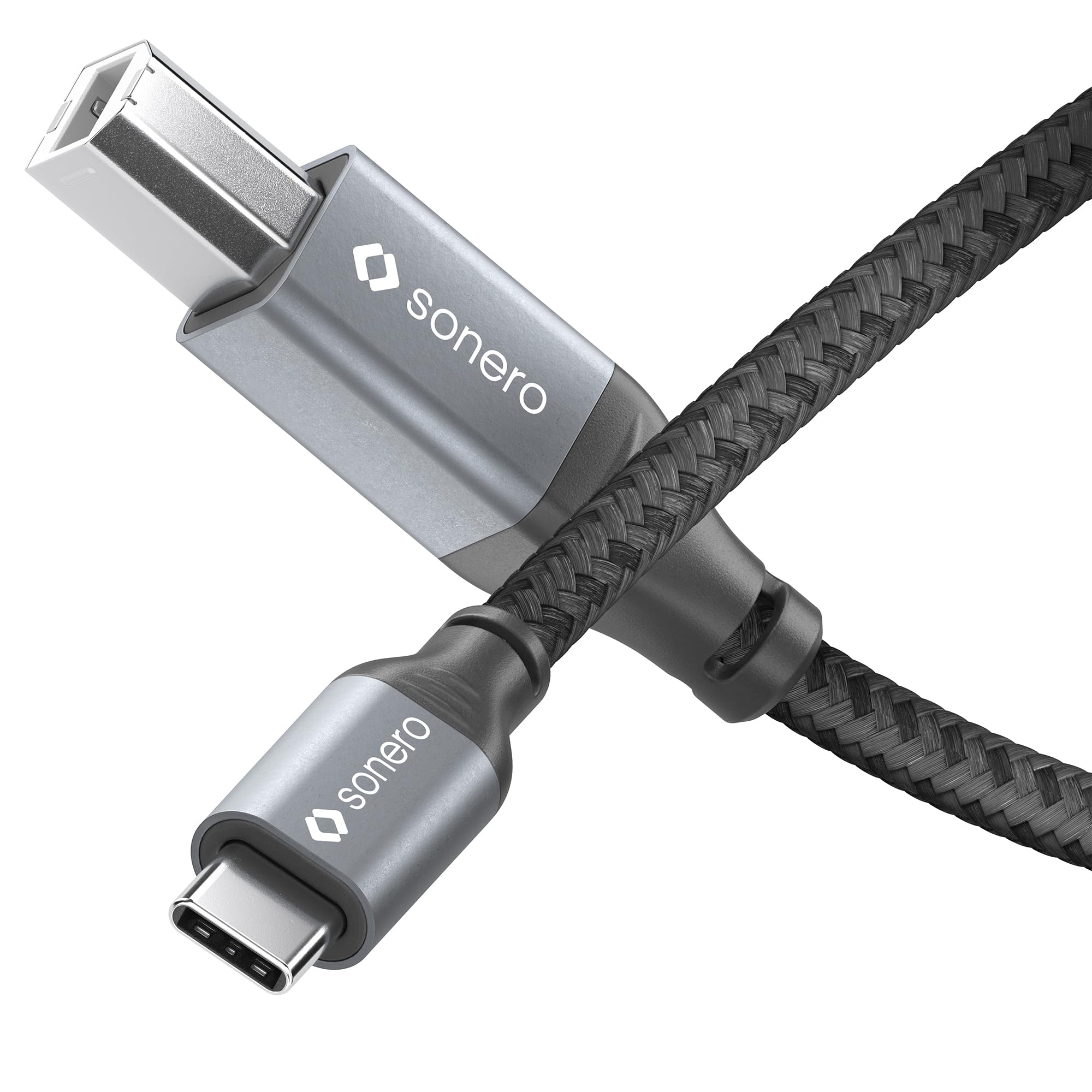 Sonero® Câble USB 2.0, câble de connexion, câble d'imprimante, fiche C vers fiche B, 480 Mo/​s, gris sidéral/​noir, 1,​00 m
