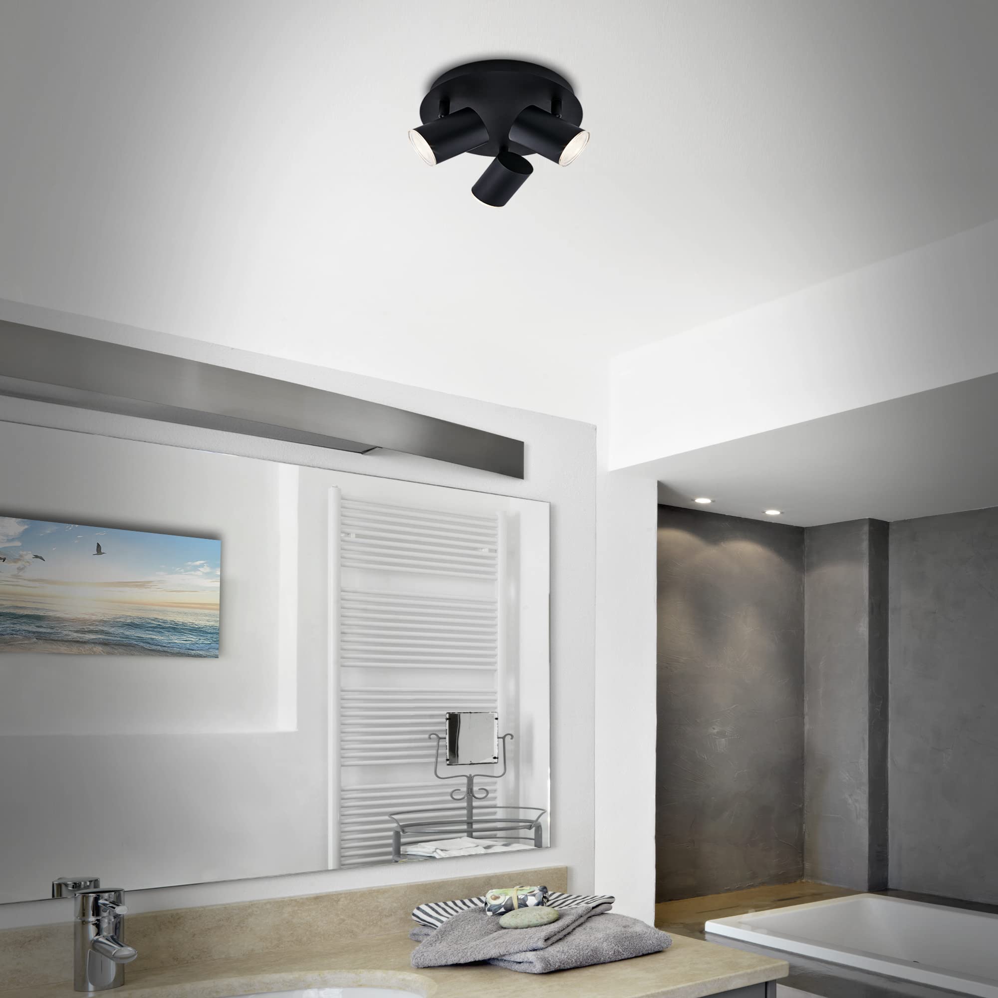 BRILONER - Spot de plafond, applique de salle de bains, lampe de salle de bains, plafonnier orientable, 3x LED/GU10, IP44, noir, 210x112mm (DxH)
