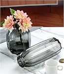 Black Glass Vase for Flowers,Grey Bud Glass Vases,H-8.0" Simple Striped Design for Home Floor Decor,Farmhouse Decor, Centerpiece Coffee Table Decorations
